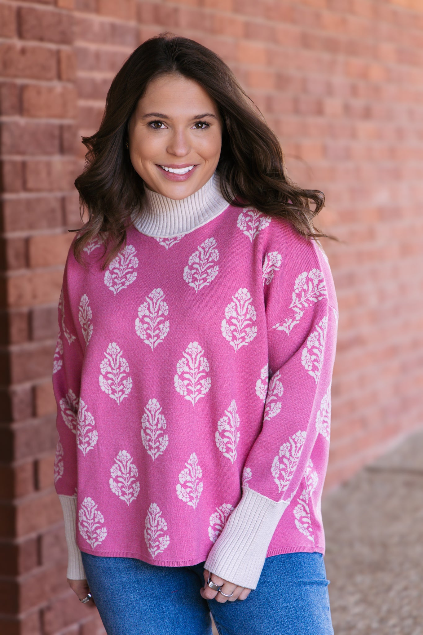 Bonnie Botanical Ribbed Knit Top - Dusty Pink