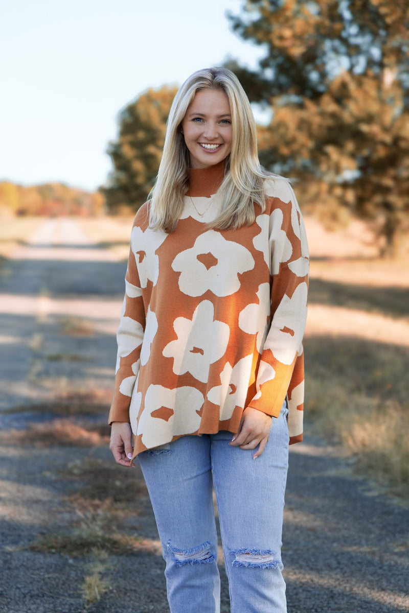 Fall Florals Sweater - Camel