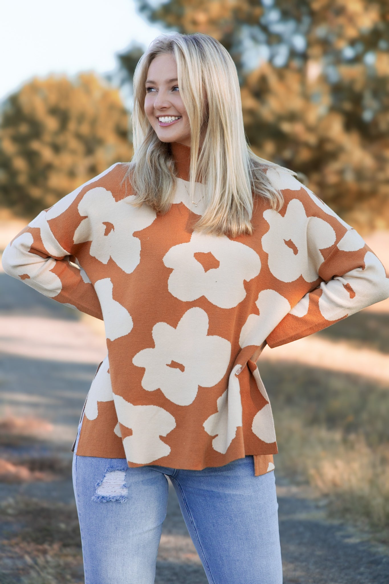 Fall Florals Sweater - Camel