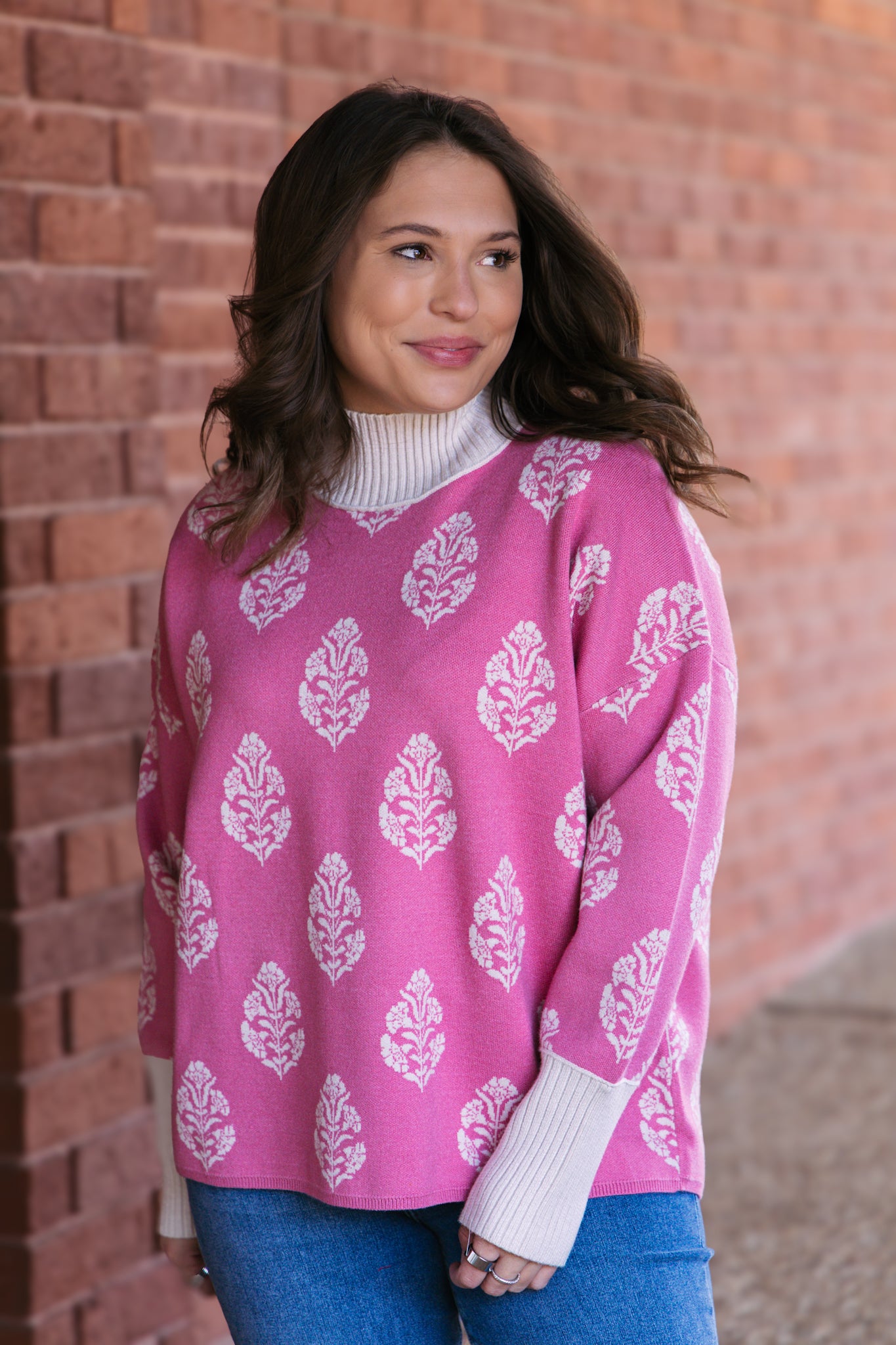 Bonnie Botanical Ribbed Knit Top - Dusty Pink