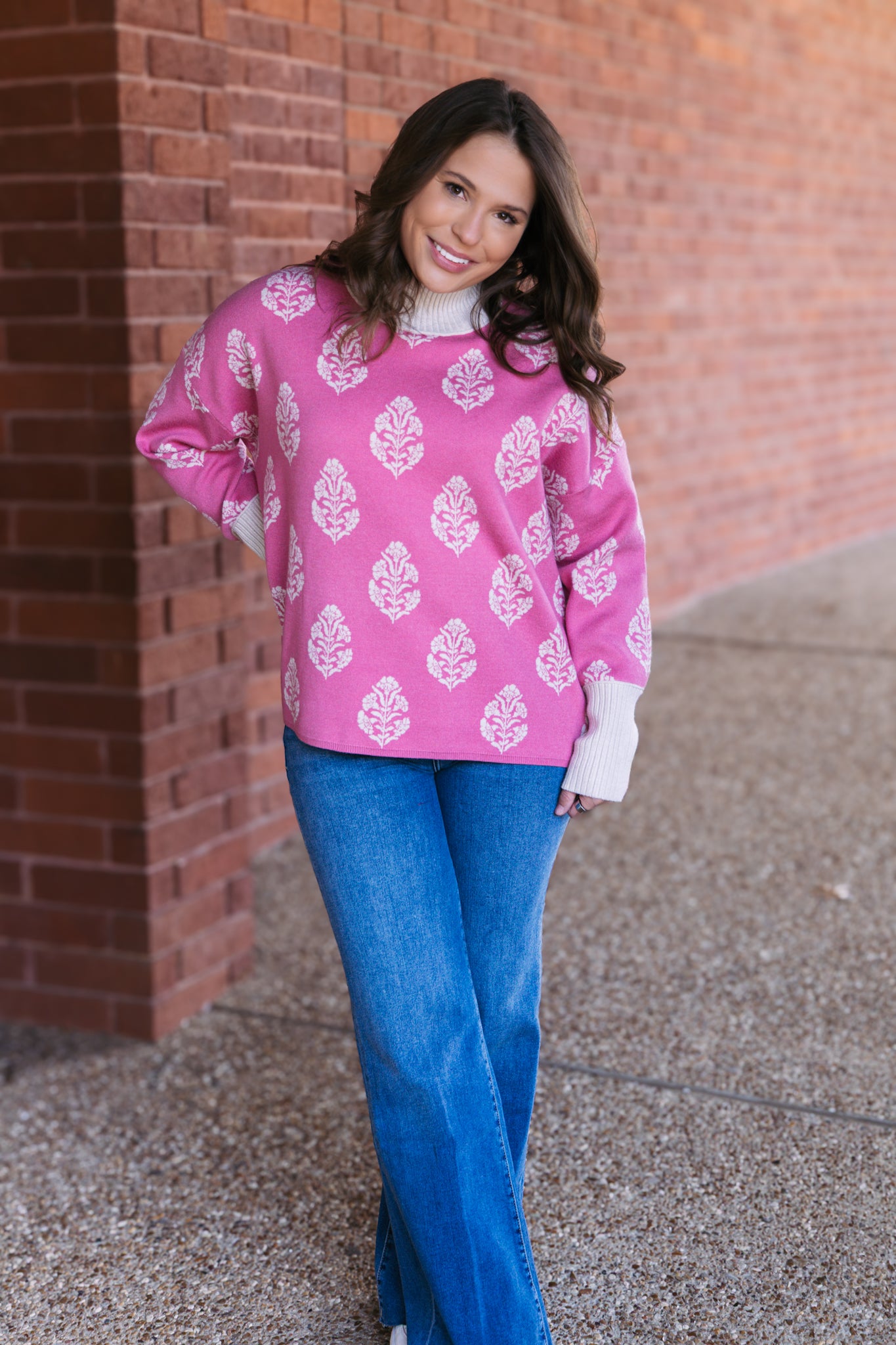 Bonnie Botanical Ribbed Knit Top - Dusty Pink