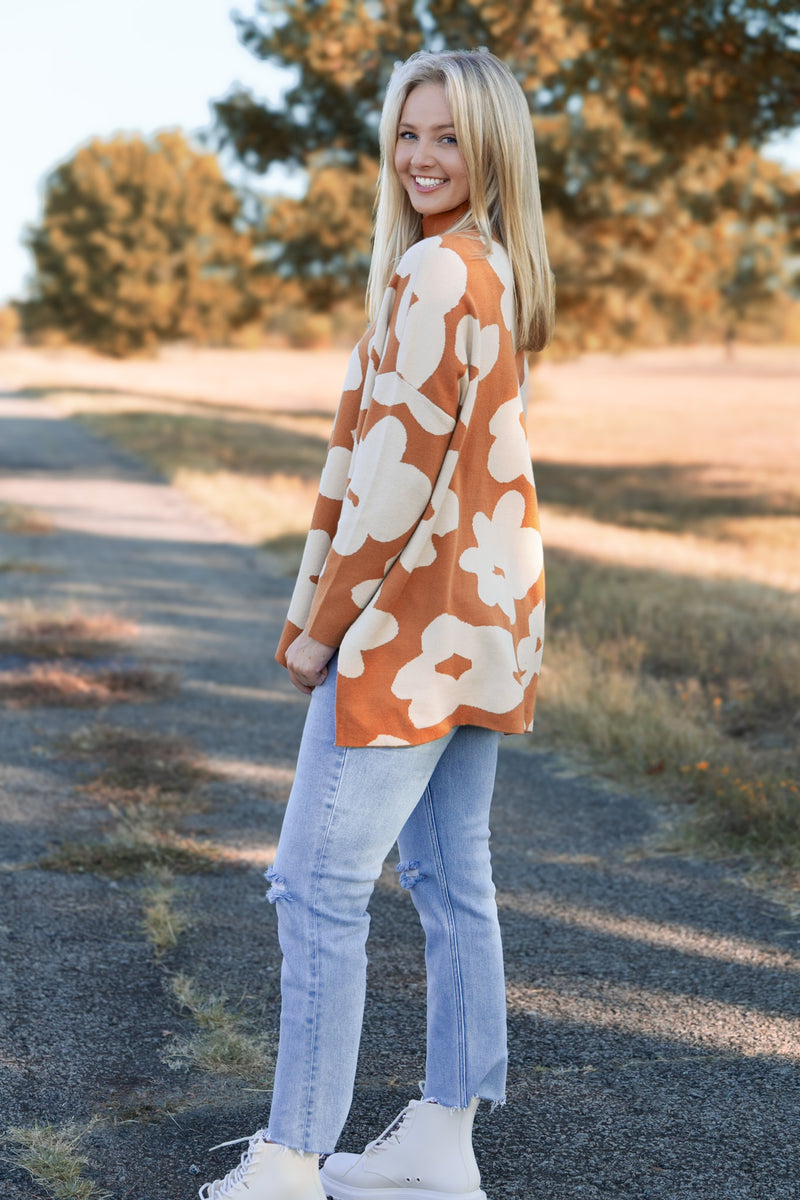 Fall Florals Sweater - Camel