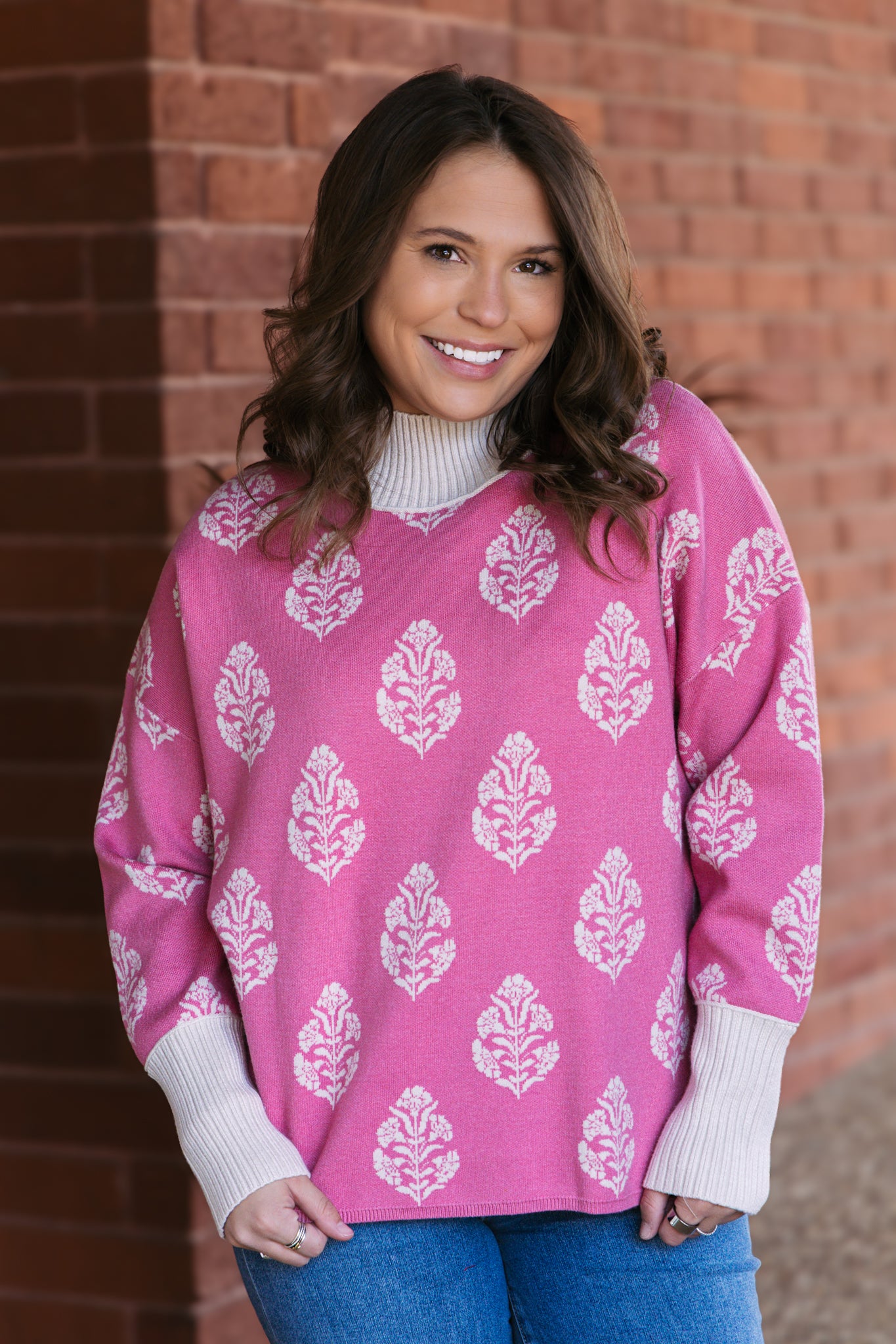 Bonnie Botanical Ribbed Knit Top - Dusty Pink