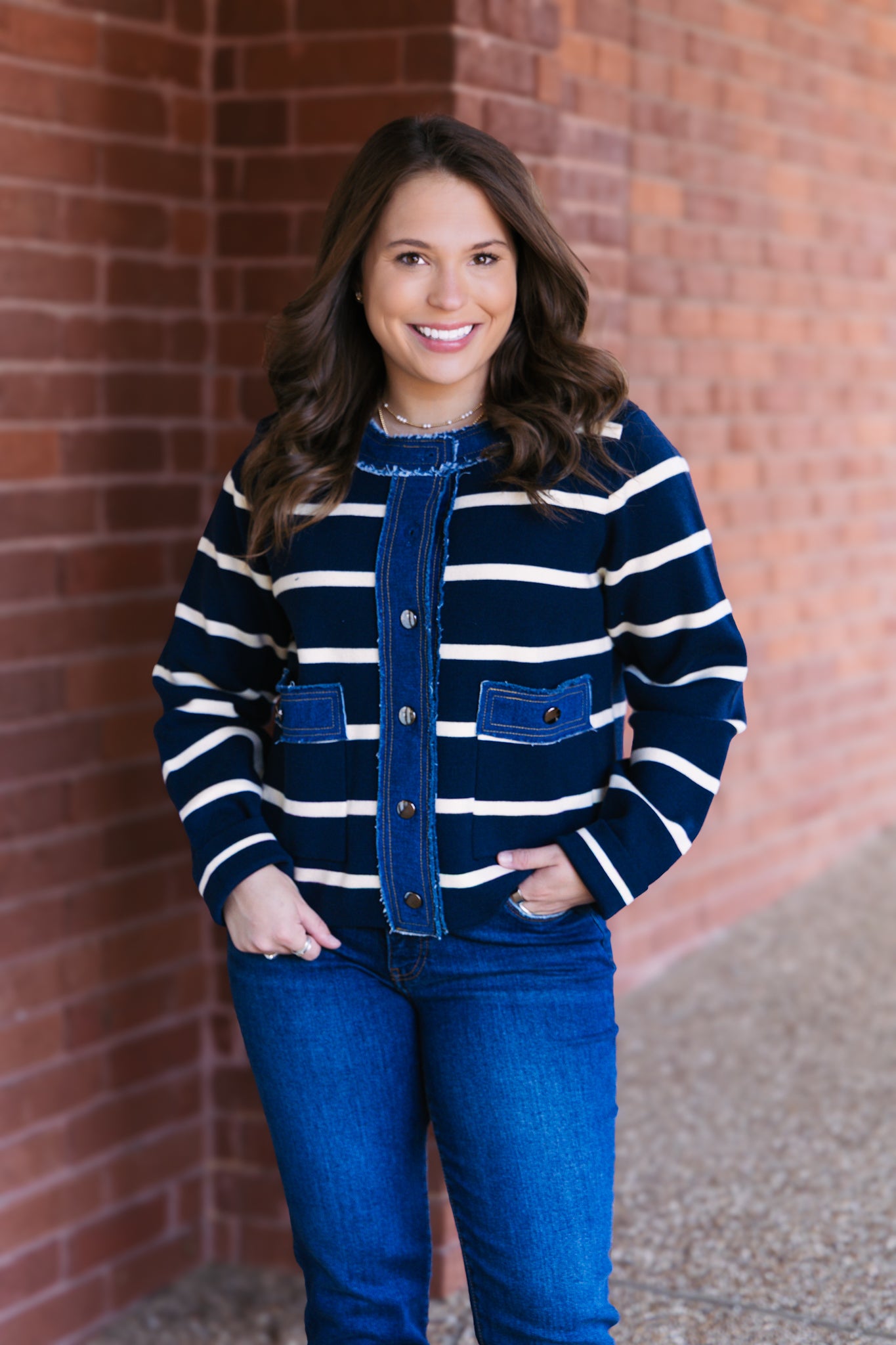 Denim and Stripes Button Front Jacket