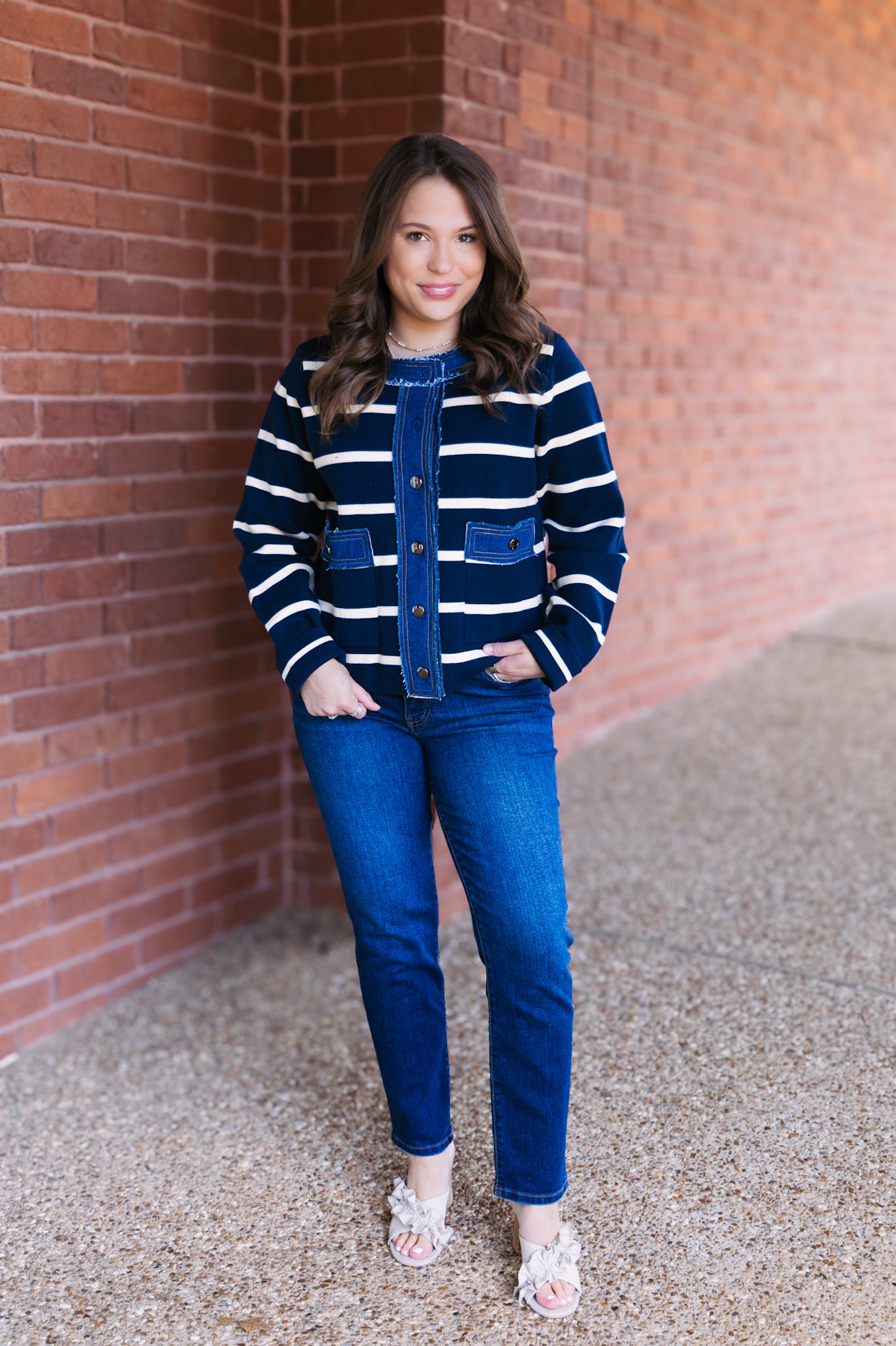 Denim and Stripes Button Front Jacket
