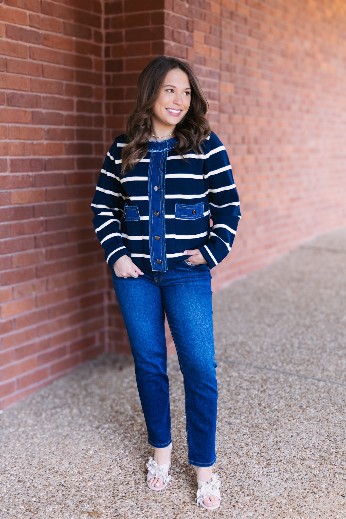 Denim and Stripes Button Front Jacket