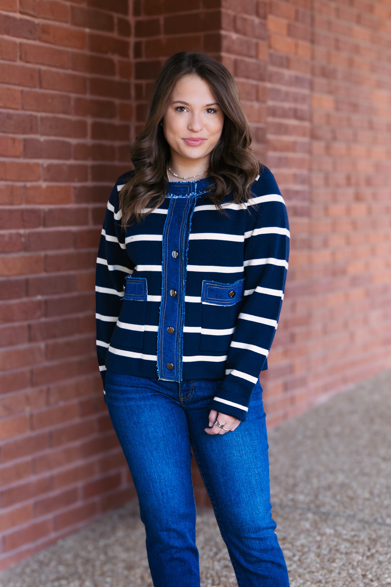 Denim and Stripes Button Front Jacket