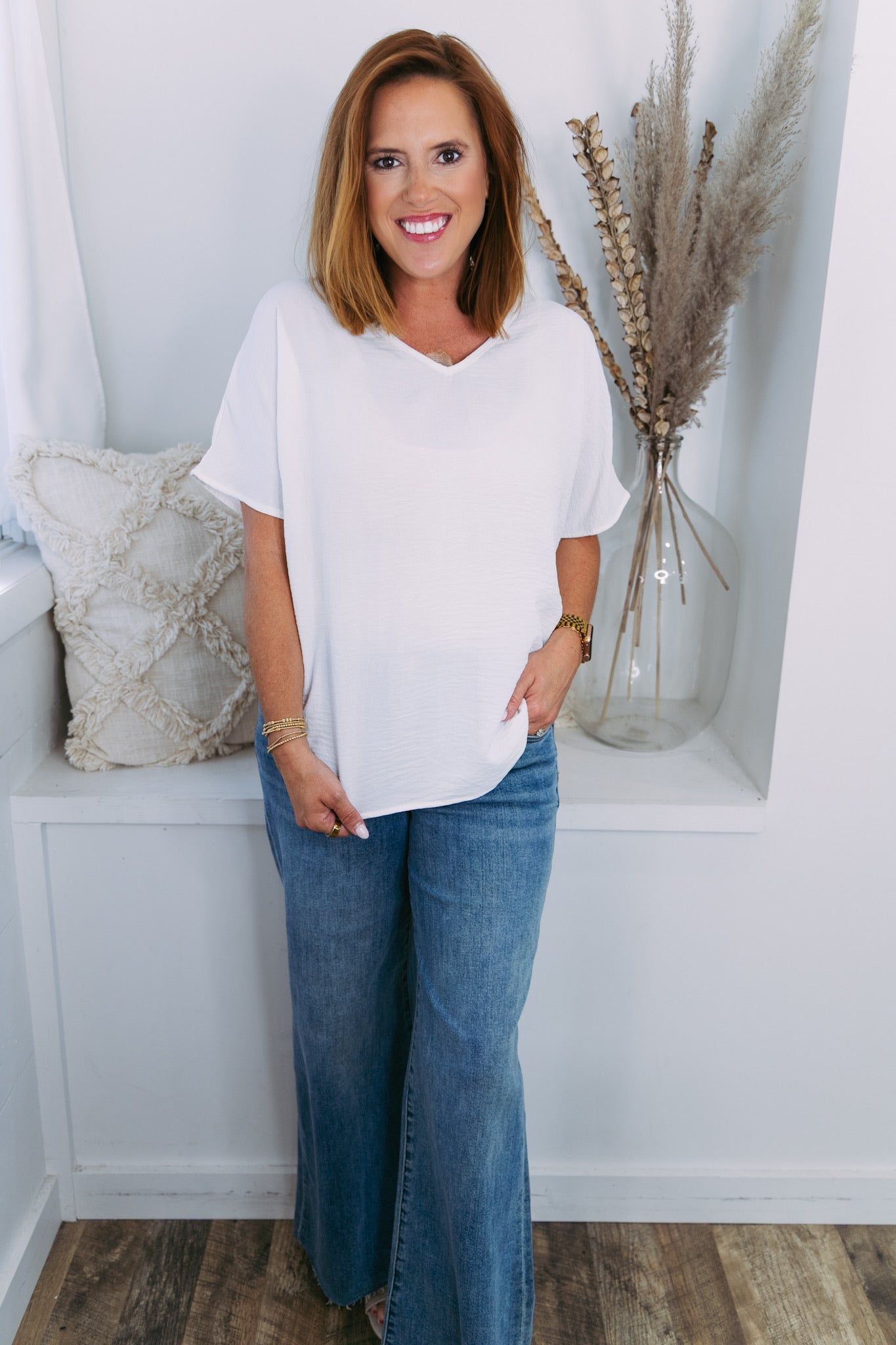Classic V-Neck Blouse - White