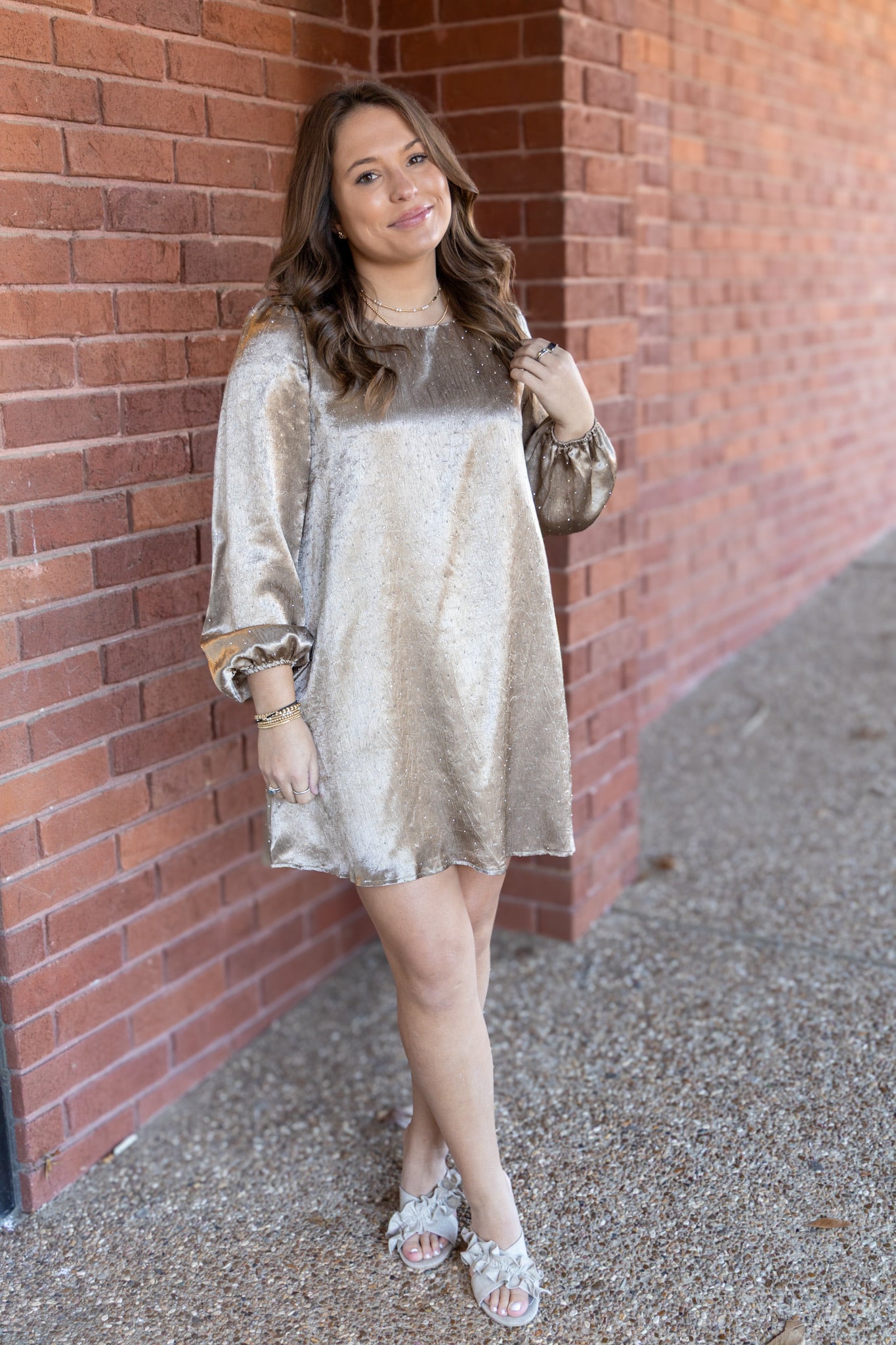 Meadow Embellished Mink Satin Mini Dress