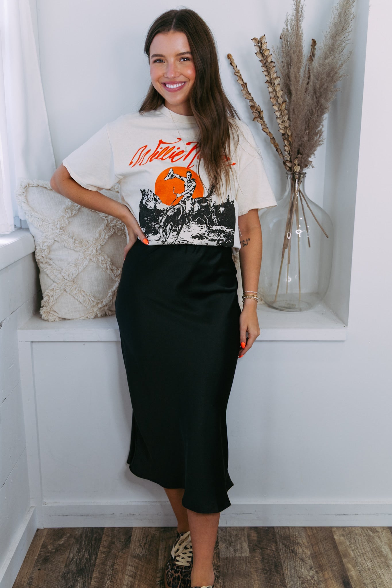 Black Satin Midi Skirt