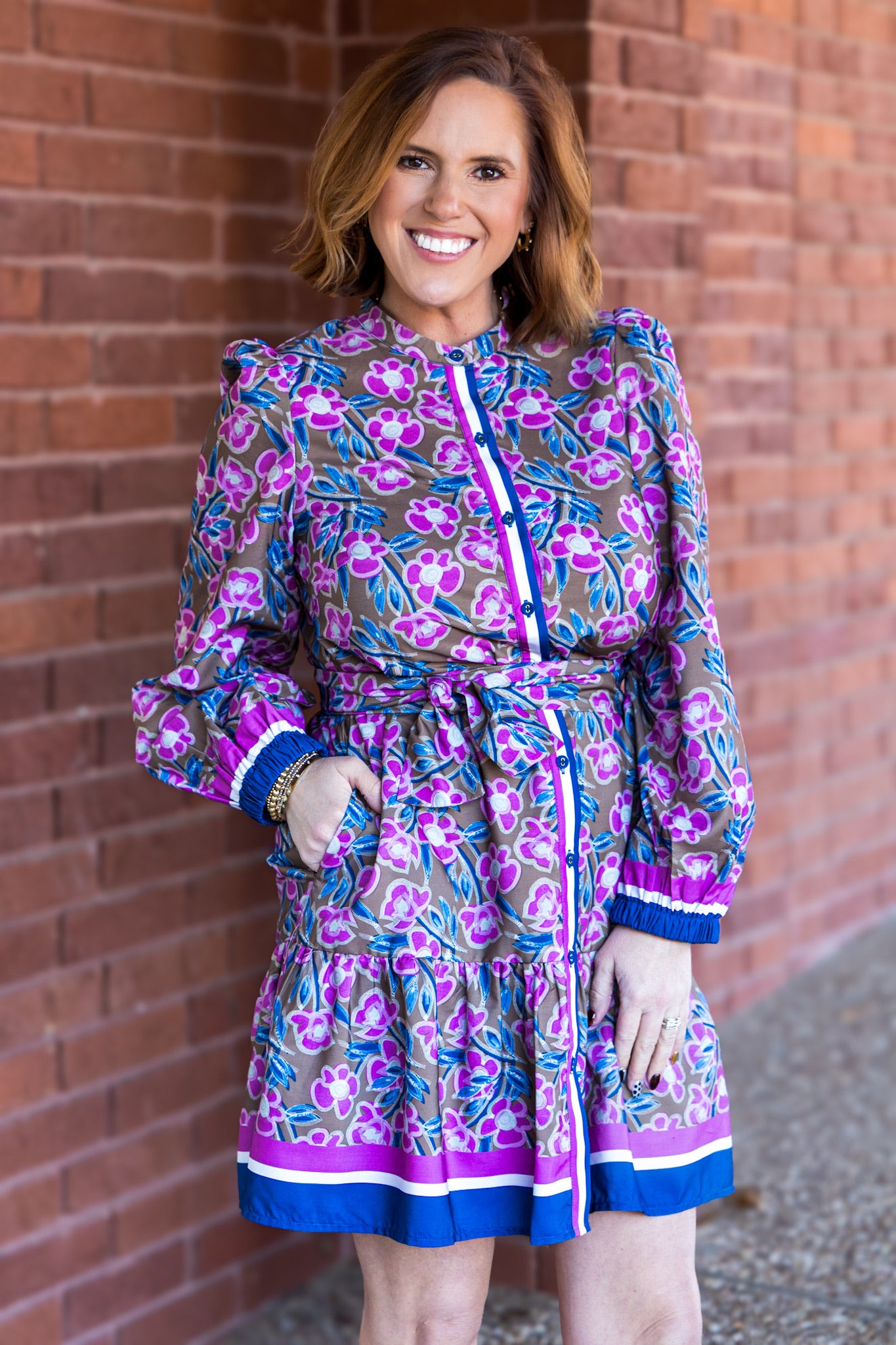 Rosewood Ruffles Hem Shirt Dress