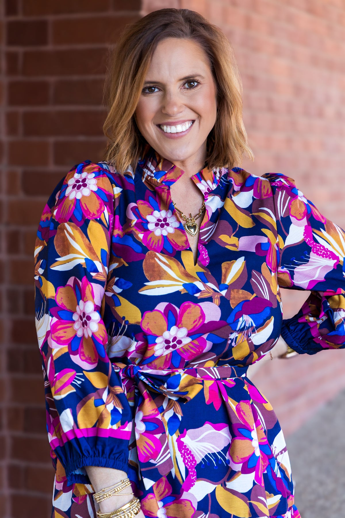 Blossoms Split Neck Flounce Dress