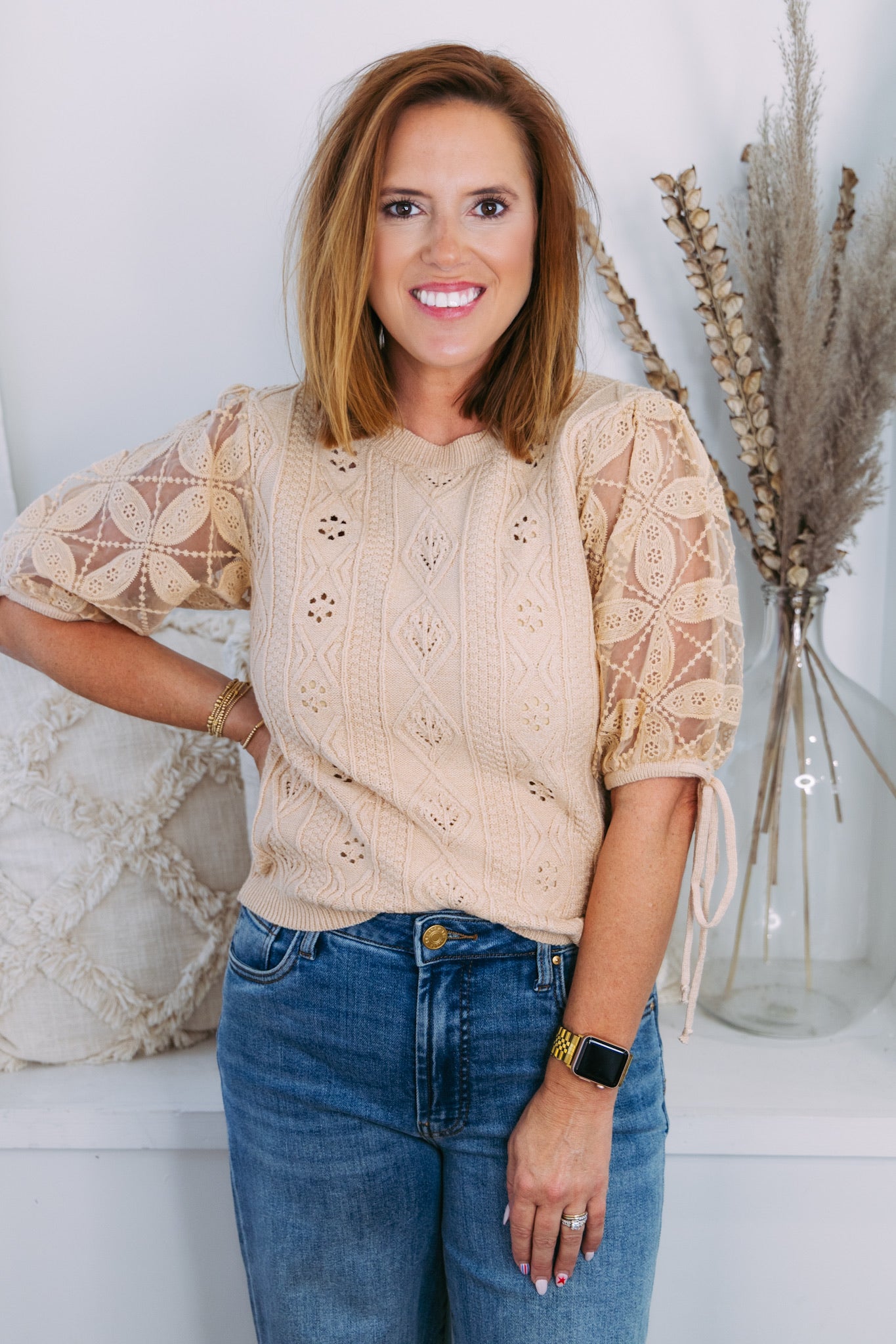 Crochet Cable Knit Sweater - Oatmeal