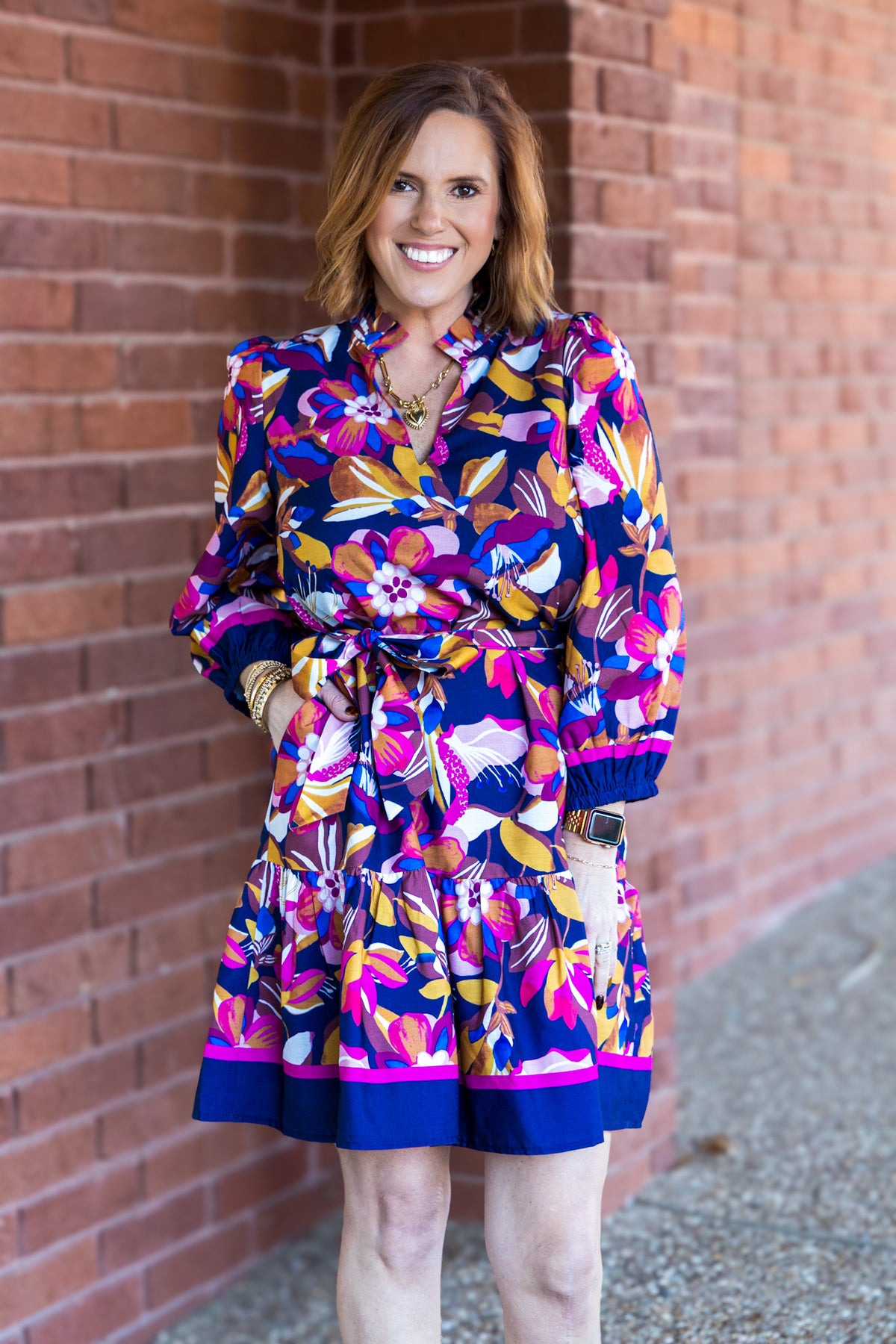 Blossoms Split Neck Flounce Dress