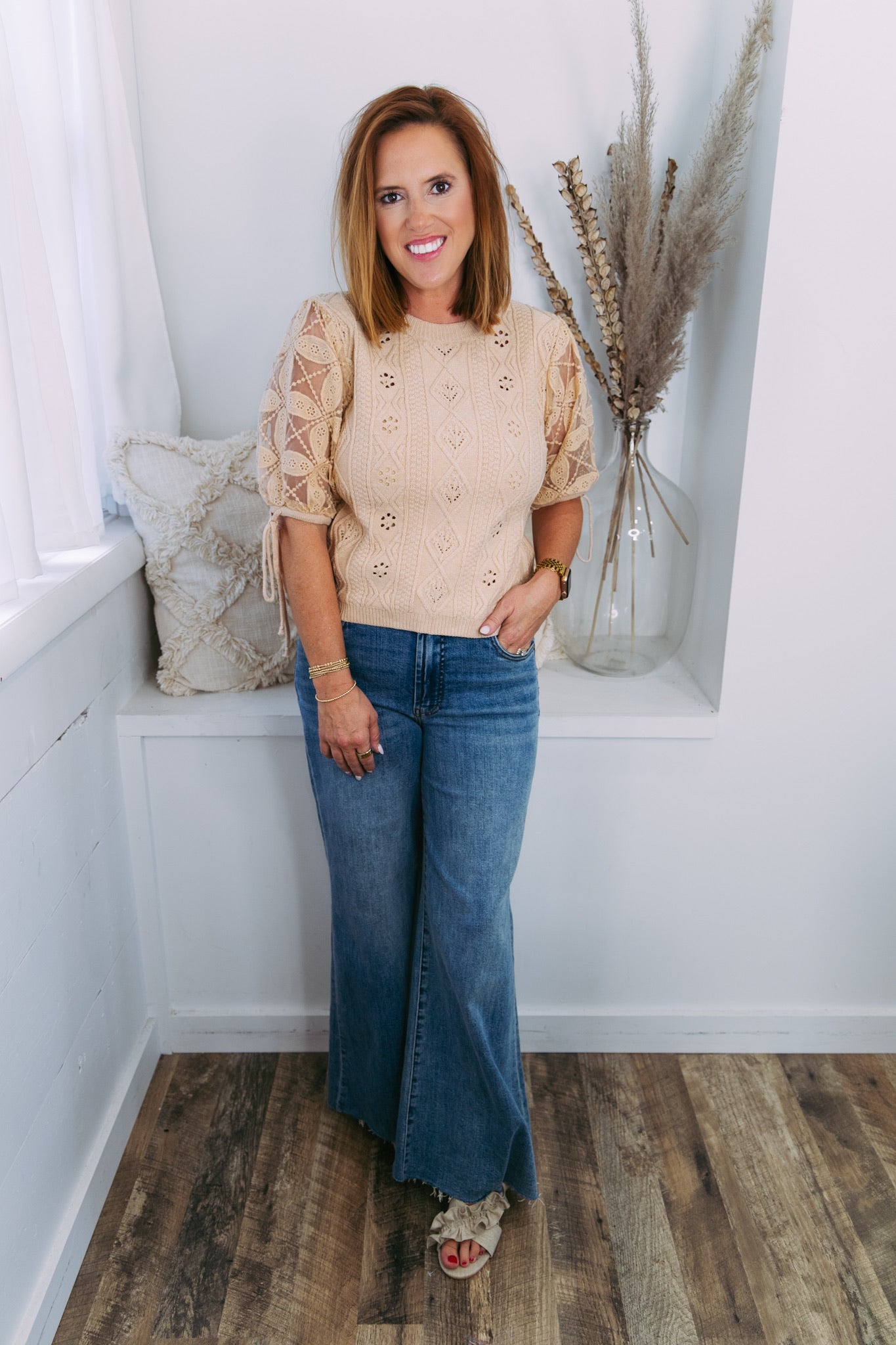 Crochet Cable Knit Sweater - Oatmeal