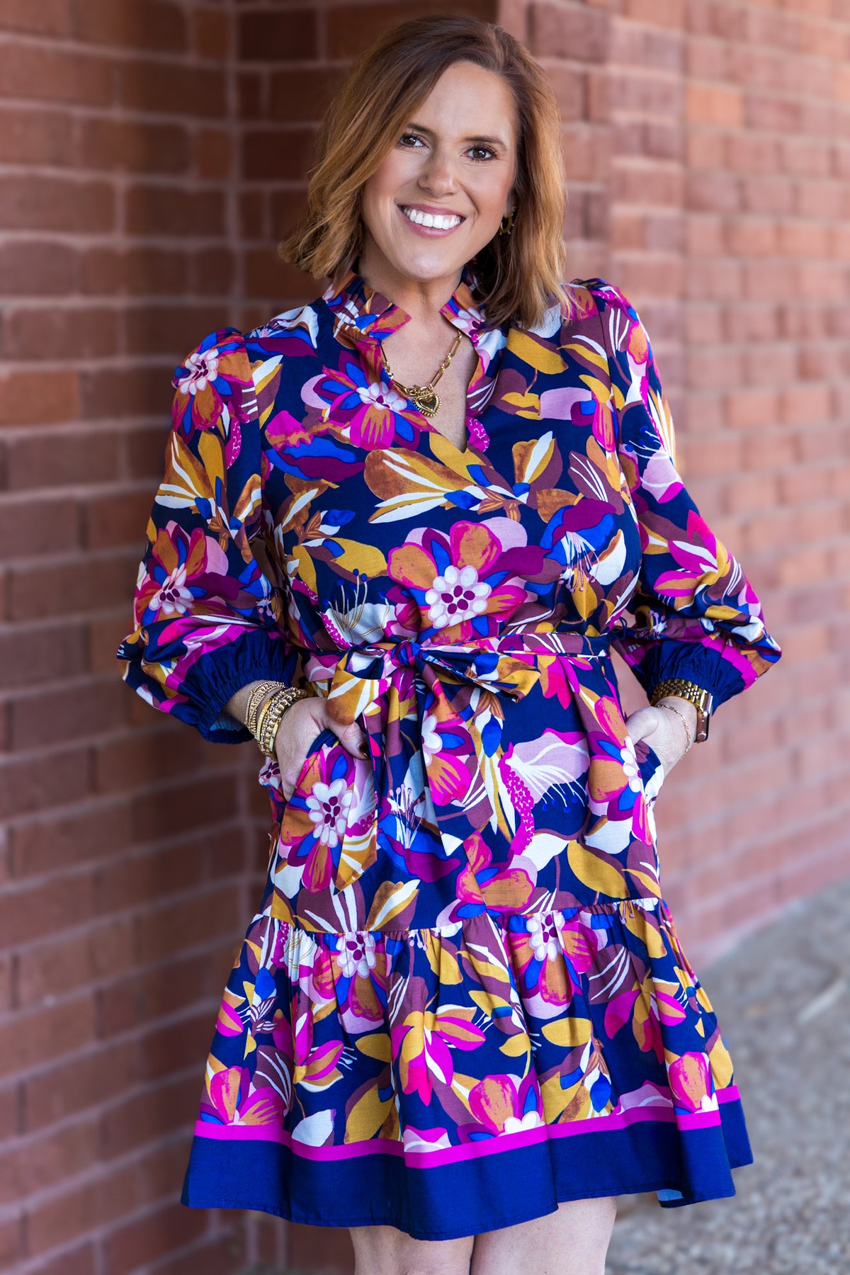 Blossoms Split Neck Flounce Dress