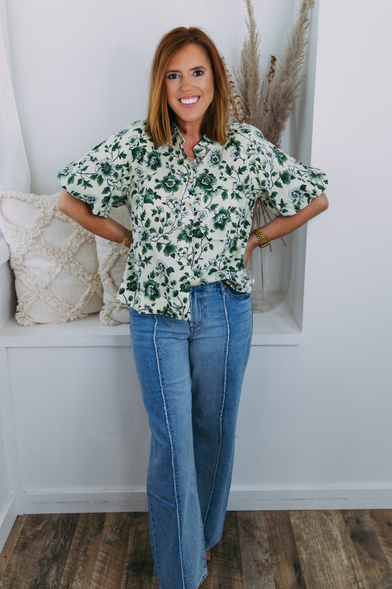 Jane Floral Top - Green