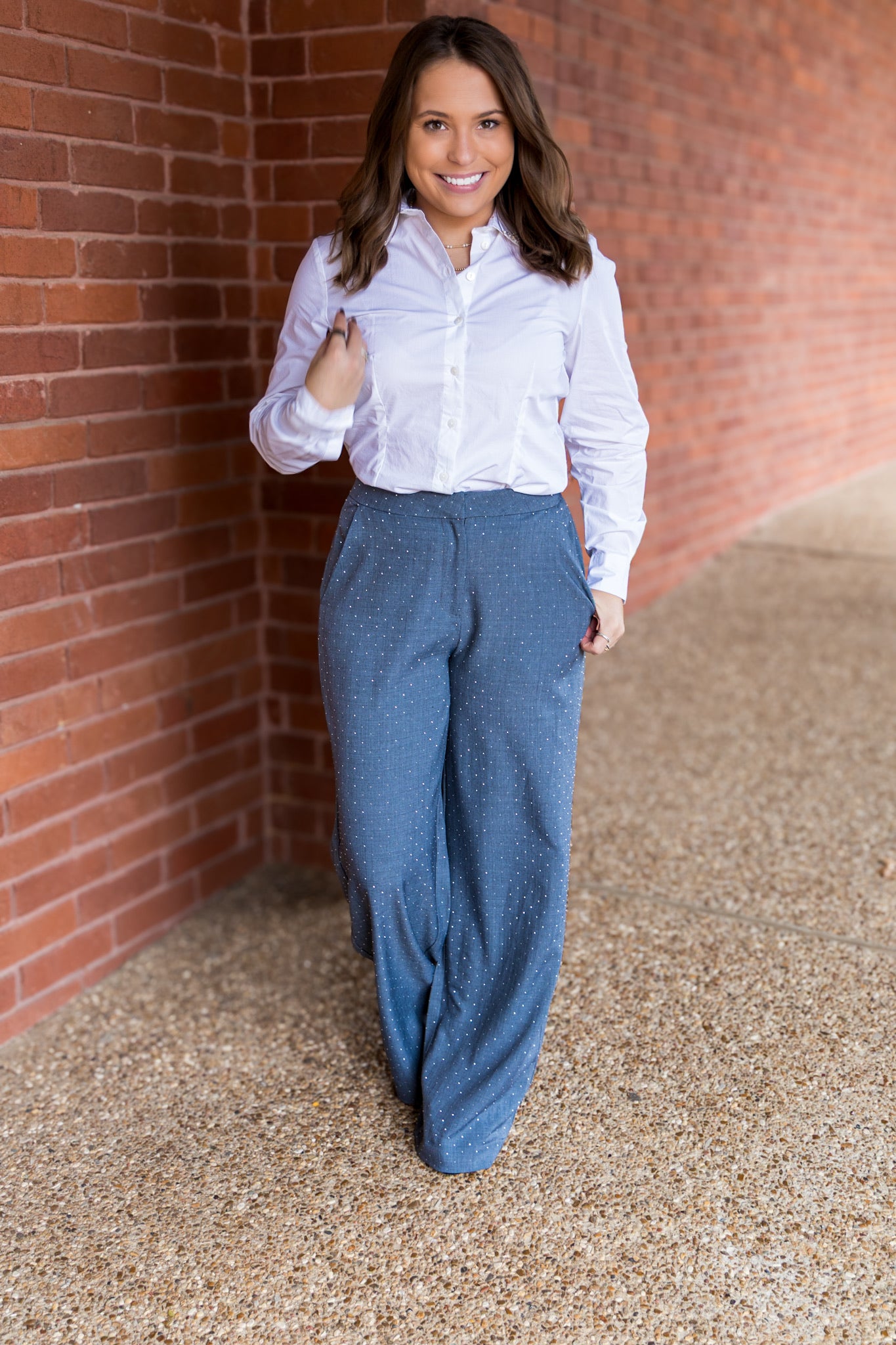 Diamond + Pearl Collared Button Front Top