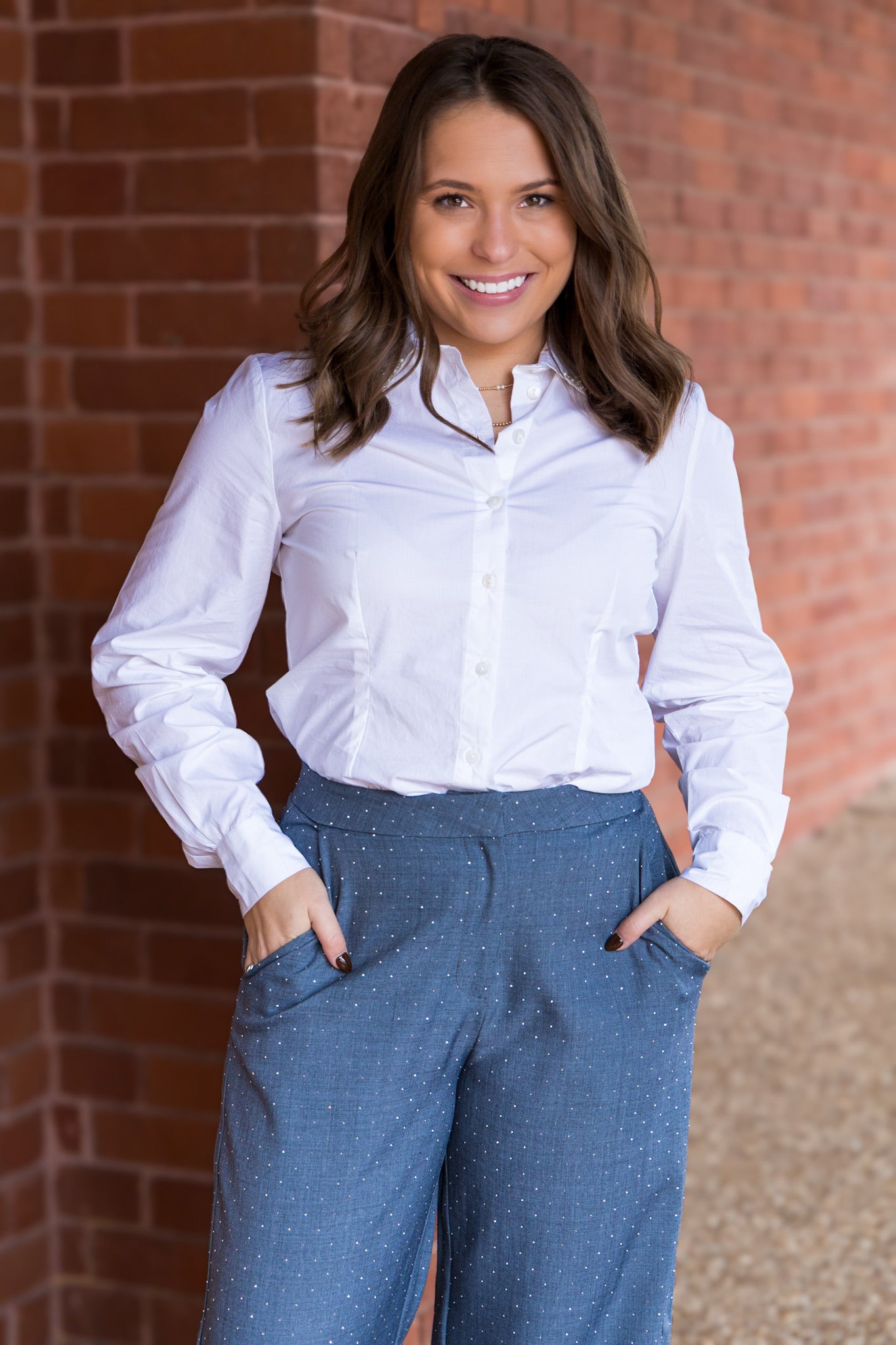 Diamond + Pearl Collared Button Front Top