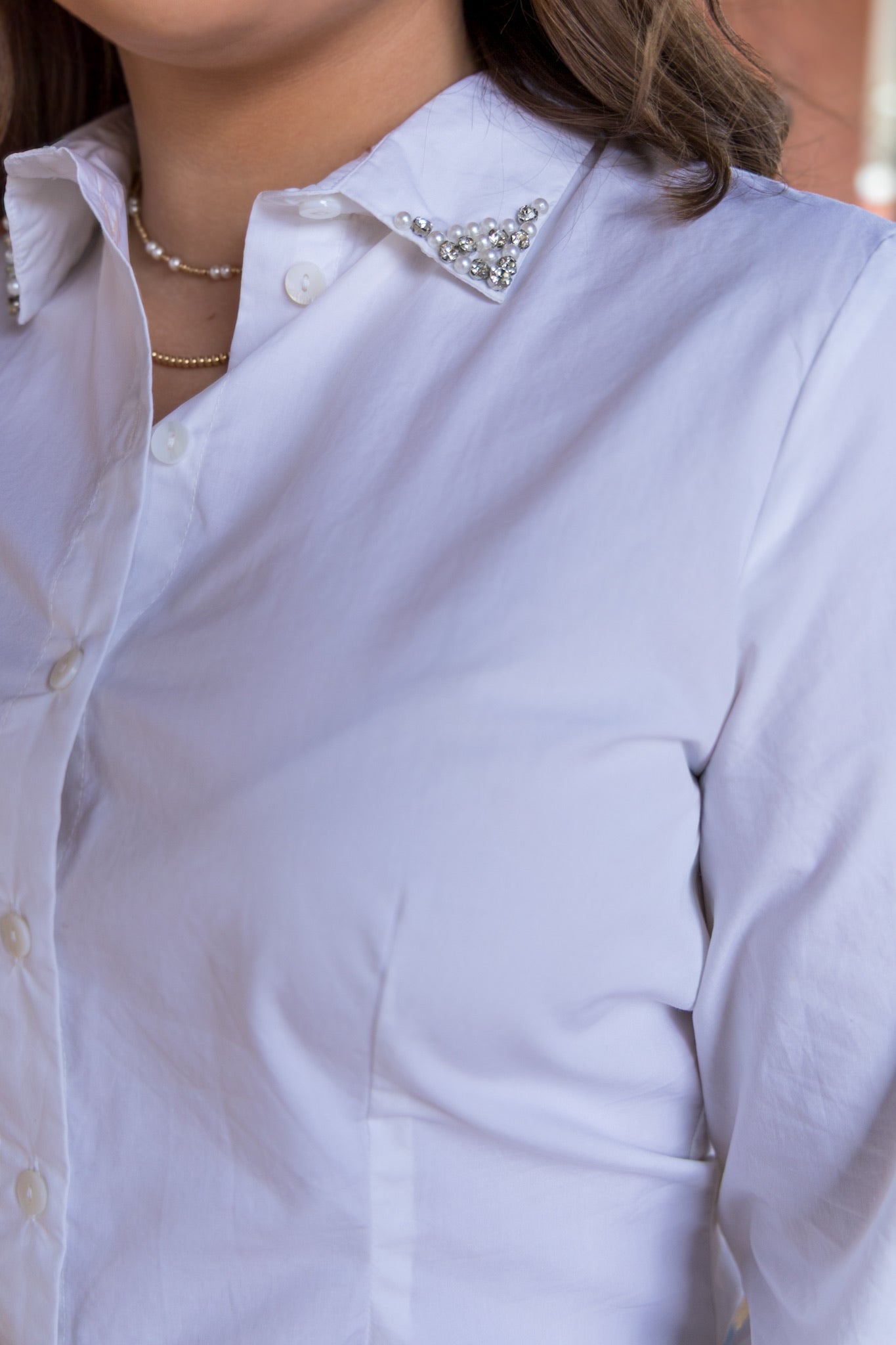 Diamond + Pearl Collared Button Front Top