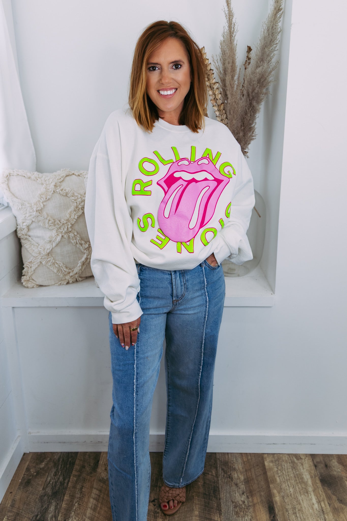 Rolling Stones Neon Puff Classic Lick Thrifted Sweatshirt