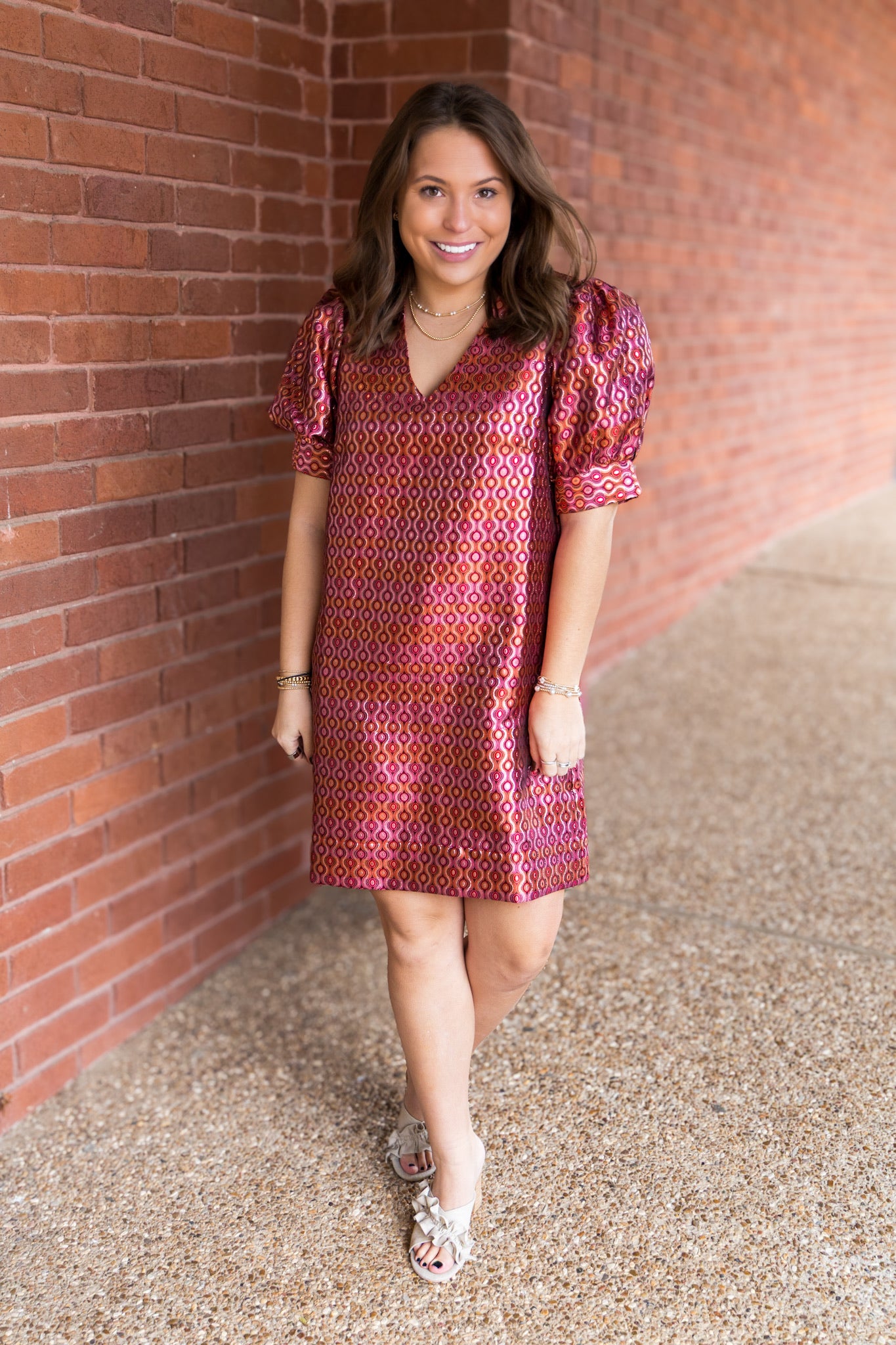 Groovy Grid V-Neck Shift Dress