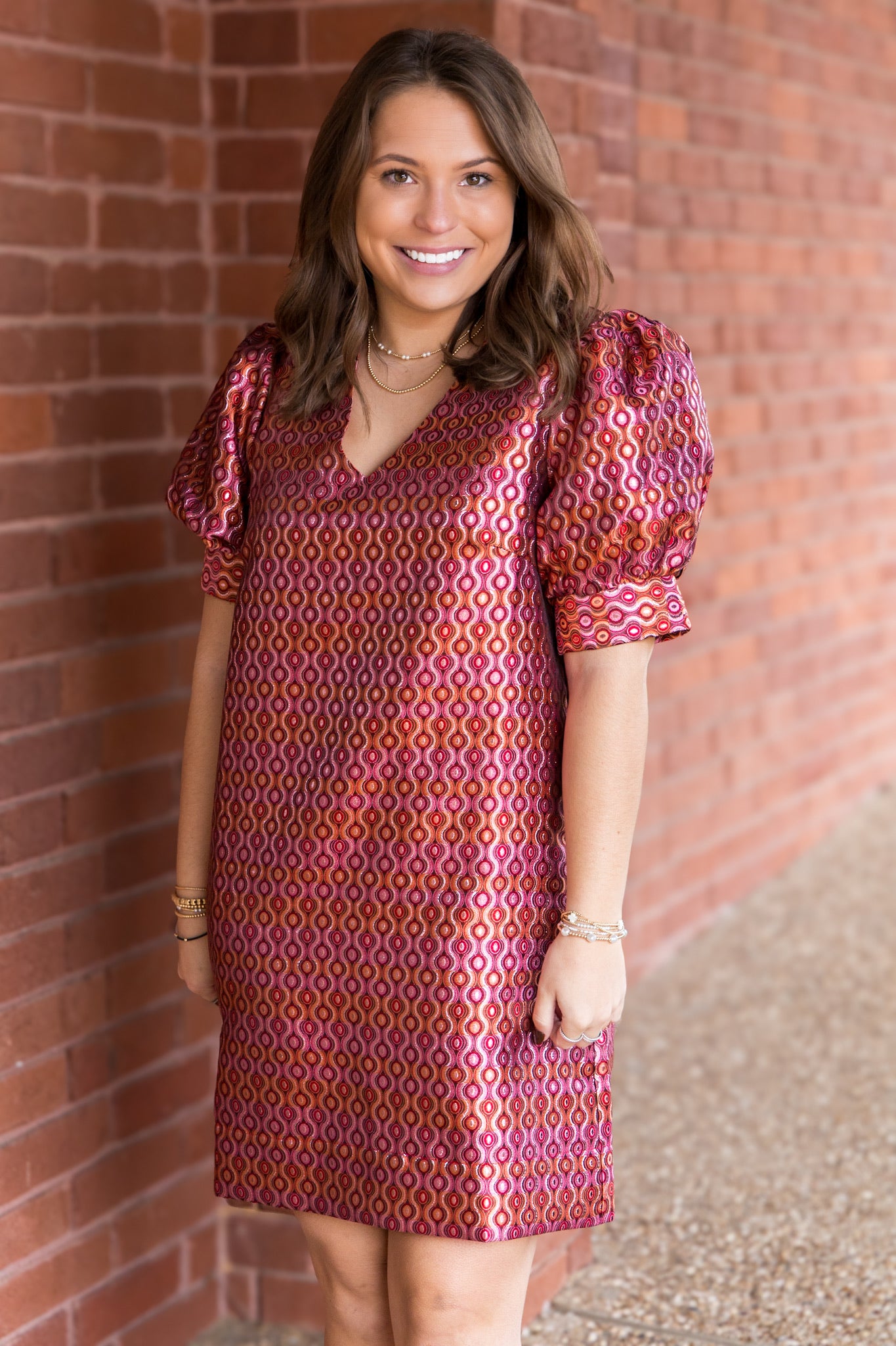 Groovy Grid V-Neck Shift Dress