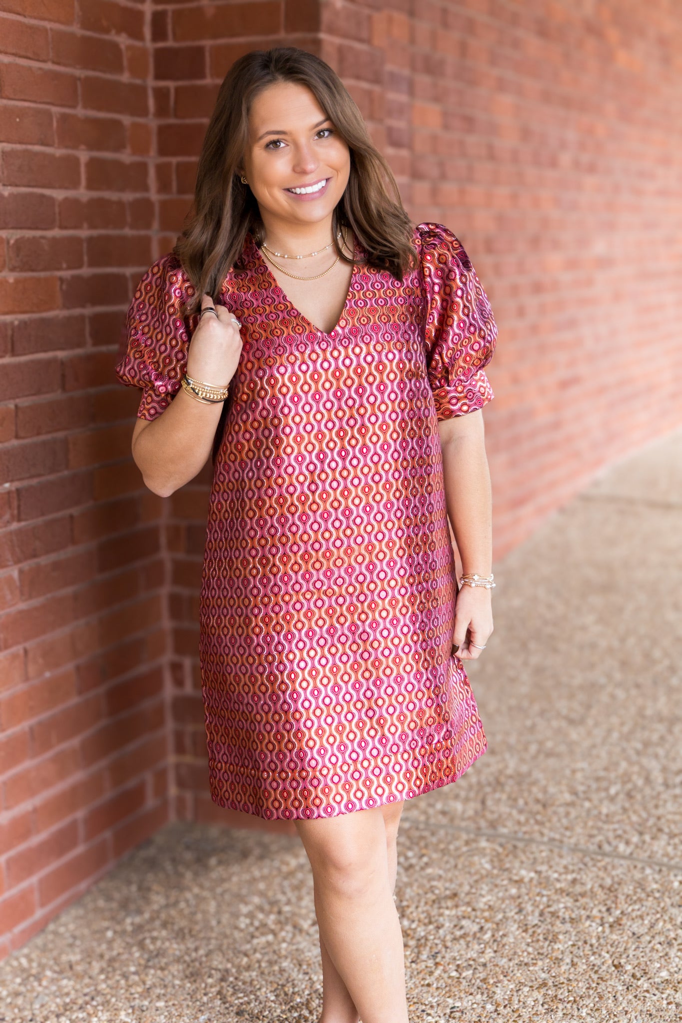Groovy Grid V-Neck Shift Dress