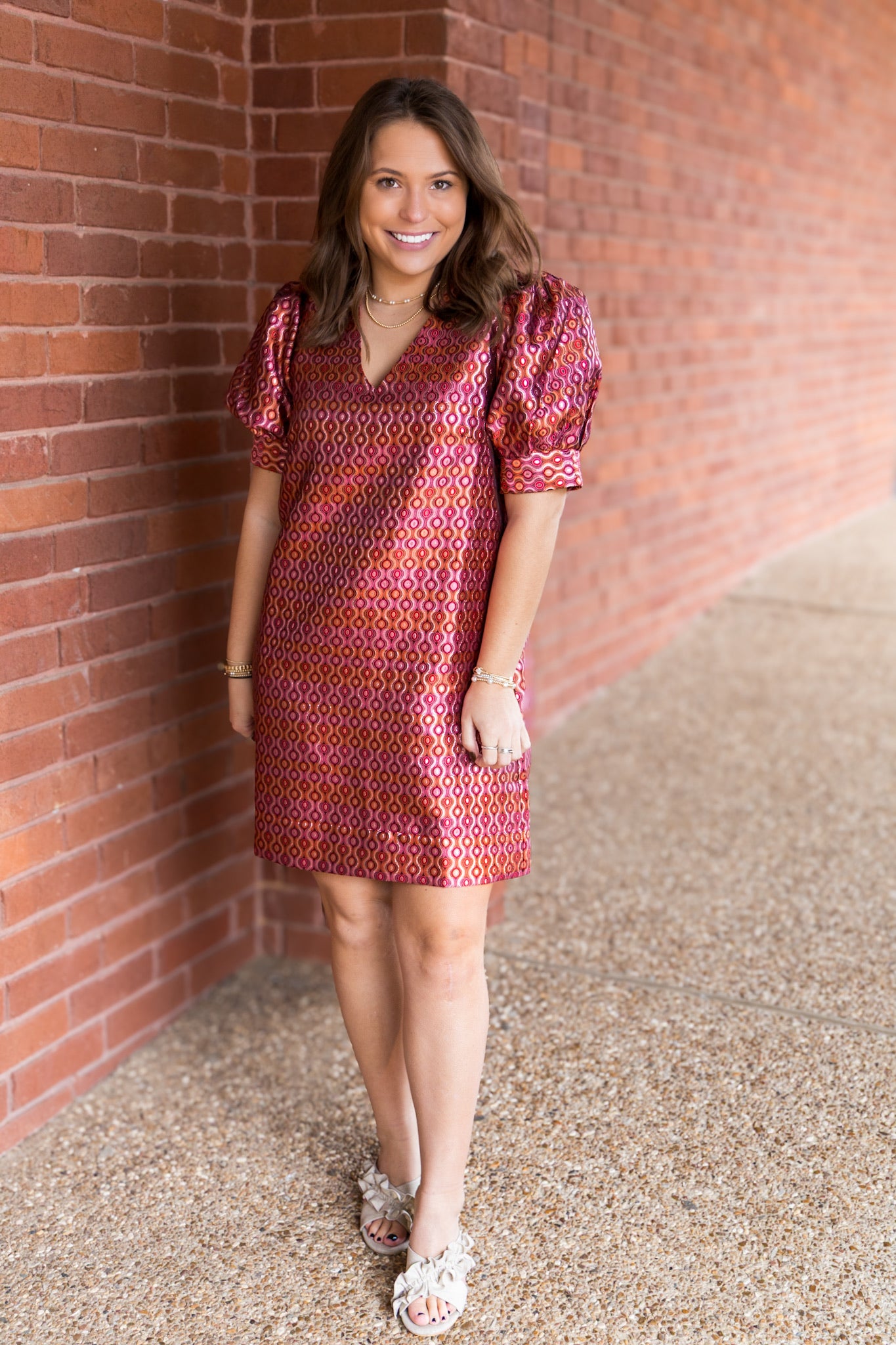 Groovy Grid V-Neck Shift Dress