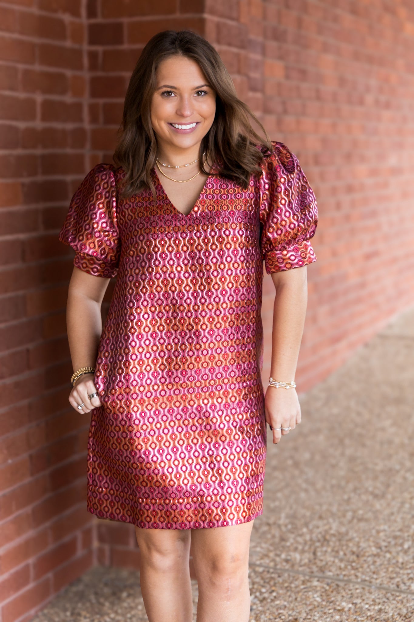 Groovy Grid V-Neck Shift Dress