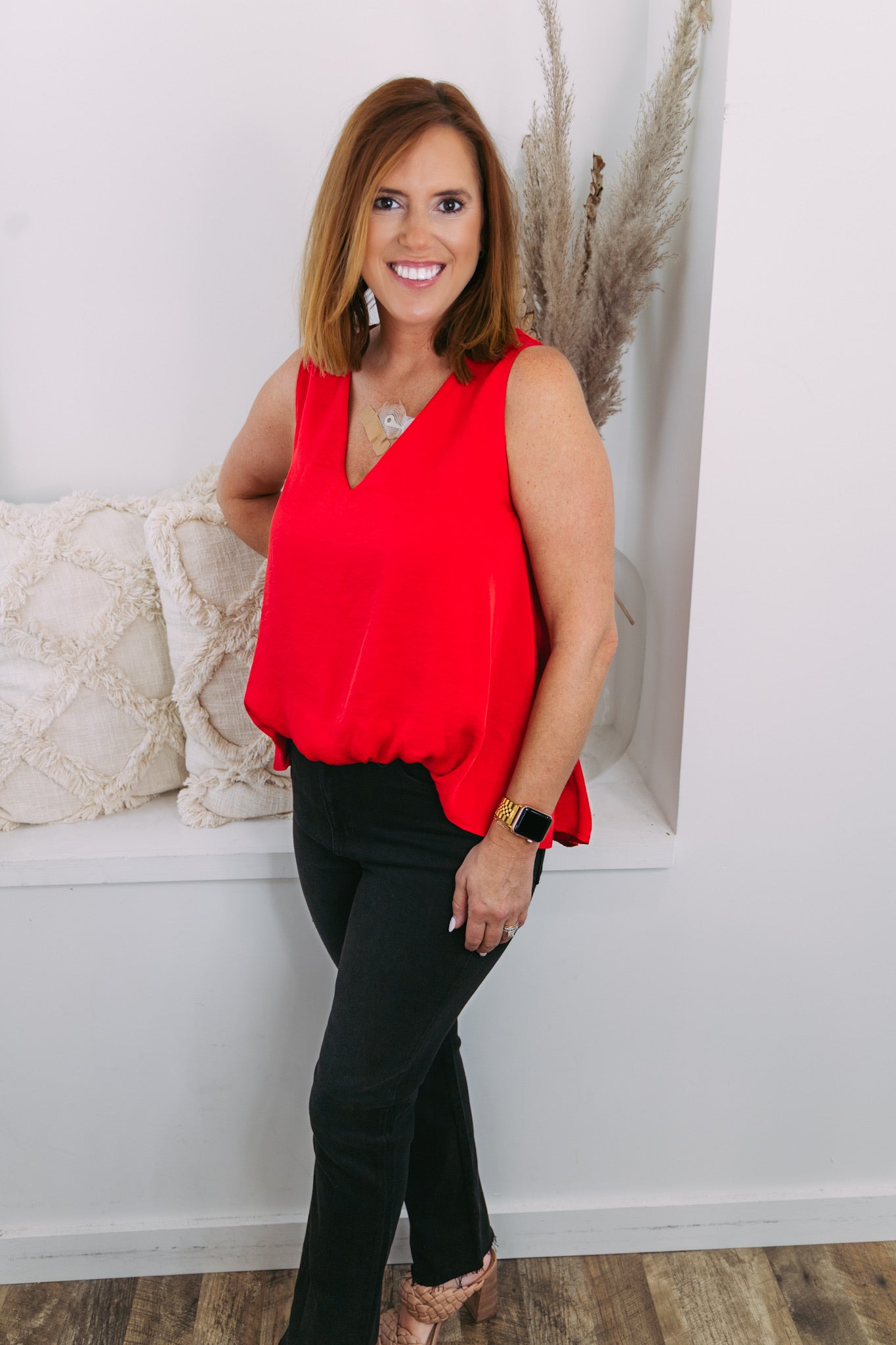 Hi-low Bubble Hem Top - Red
