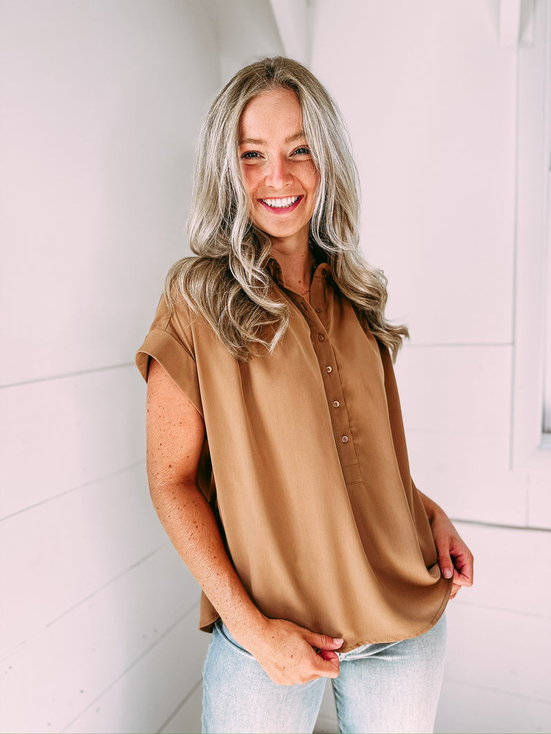 Aly Button Down Top - camel