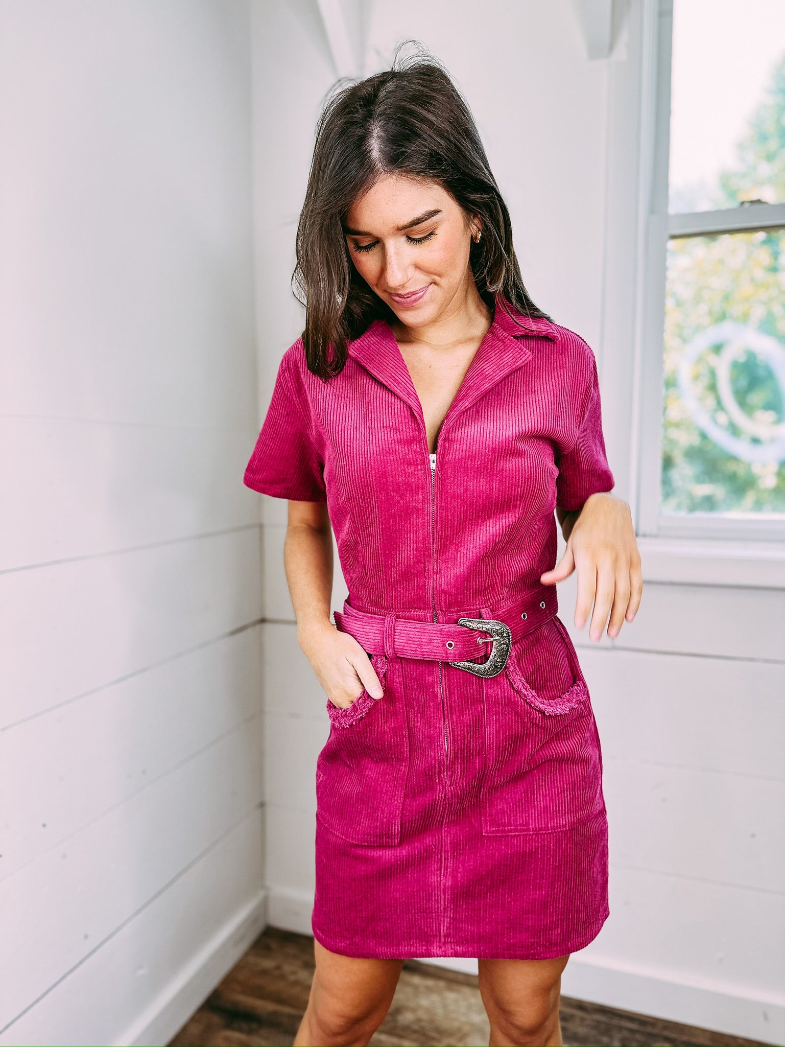 Laney Cord Dress - plum