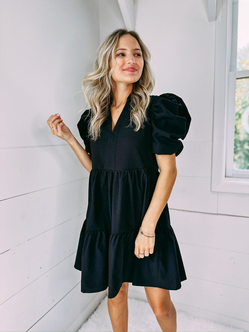 Fly Through Tiered Dress - black