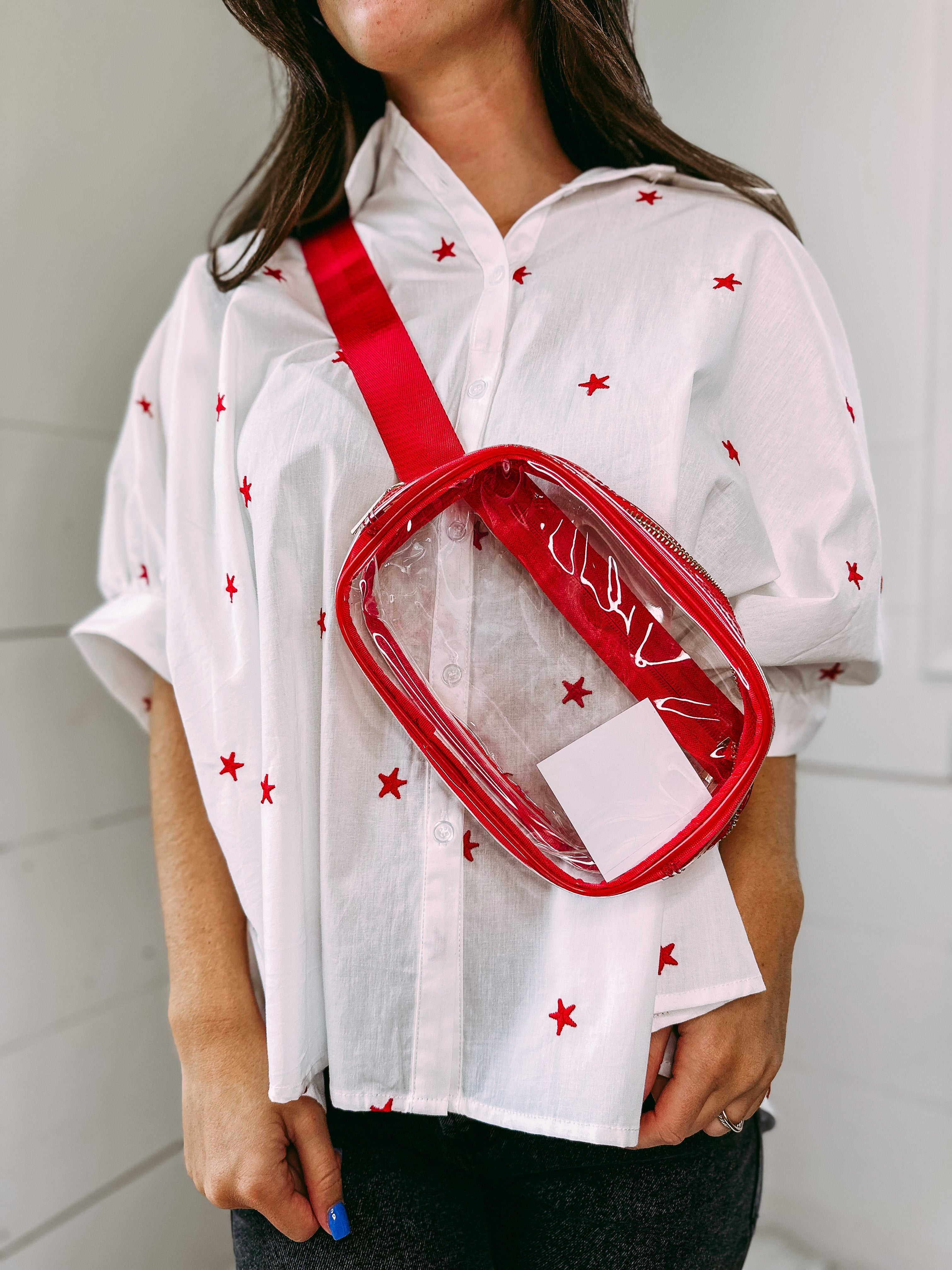 Anywhere Belt Bag- Clear w/ Red