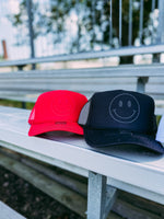 Red Happy Face Monochrome Trucker Hat