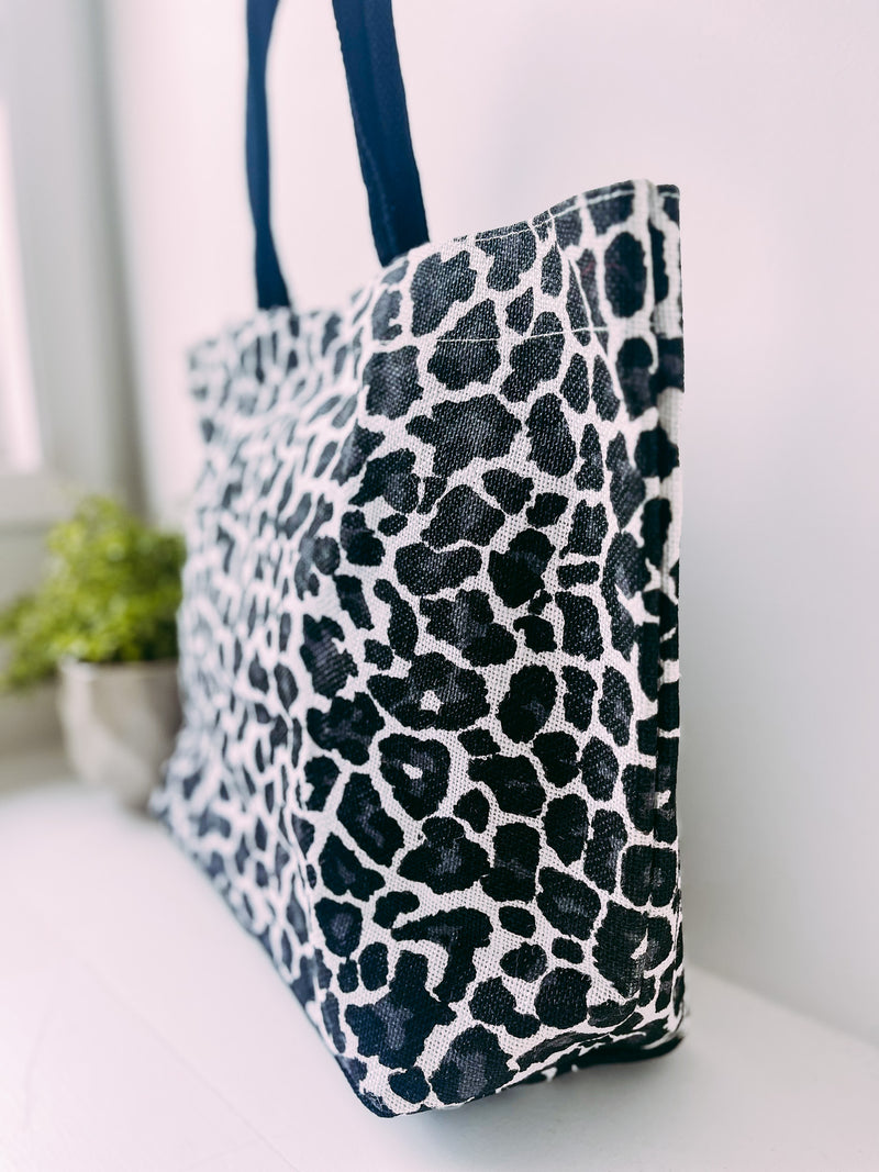 Mia Jute Tote Bag in Leopard- Black – Card and Cloth