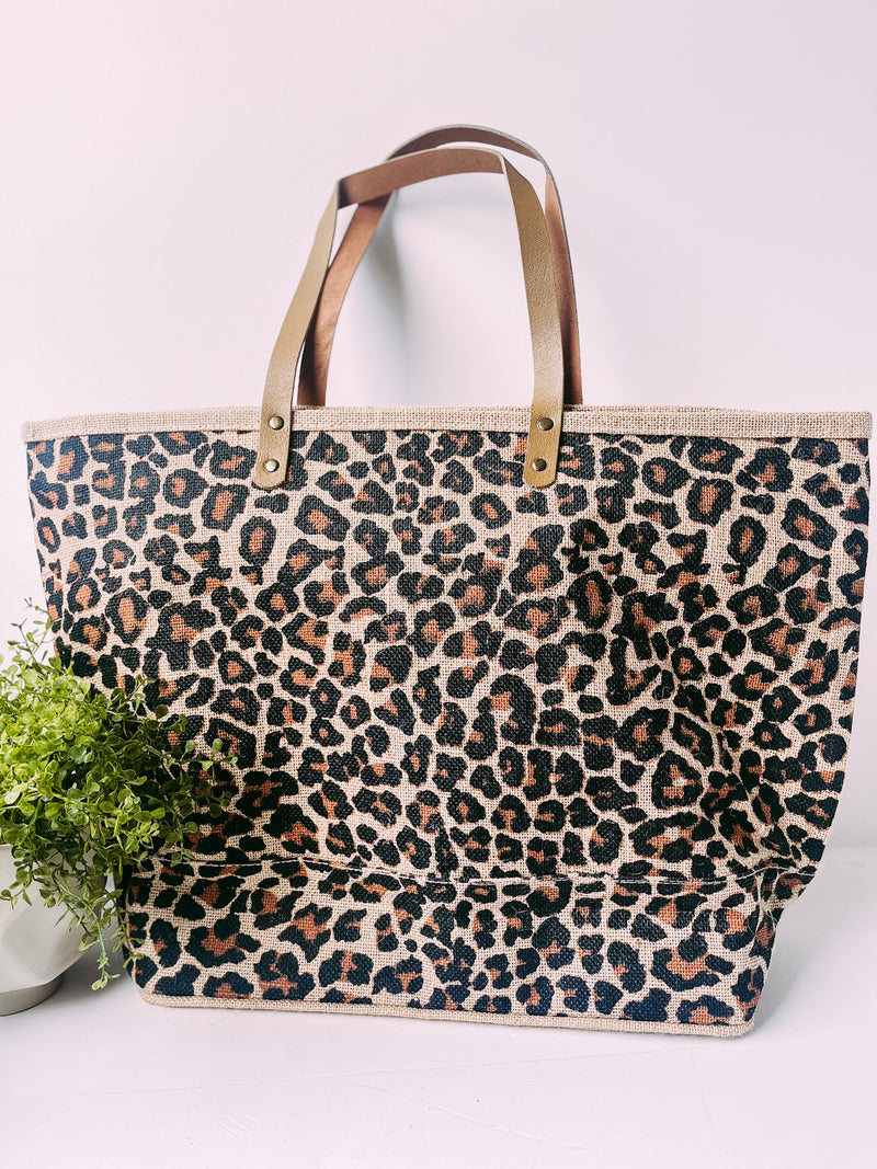 Classic Leopard Jute Bag- Natural