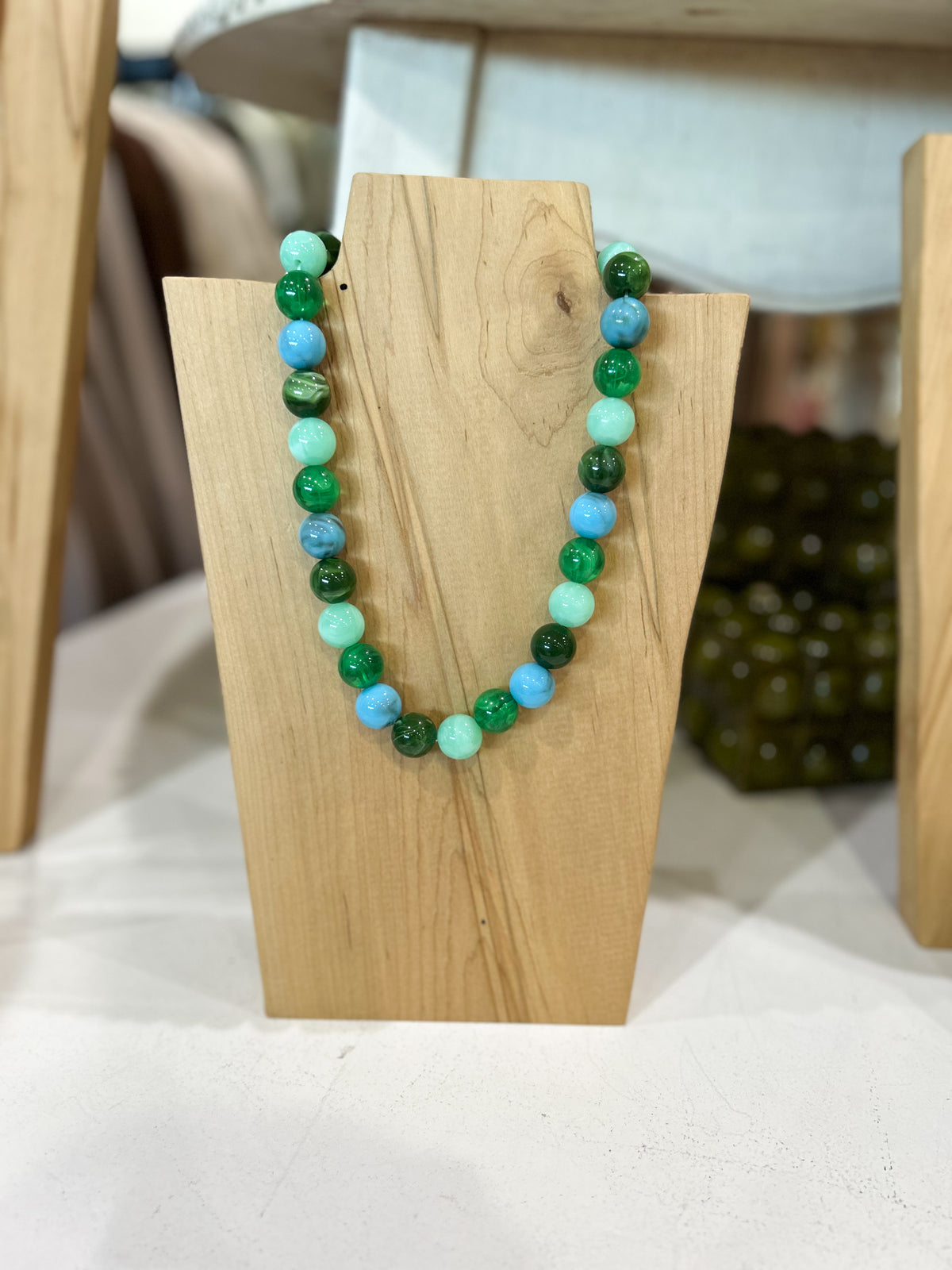 Round Beaded Necklace - Greens/Blues