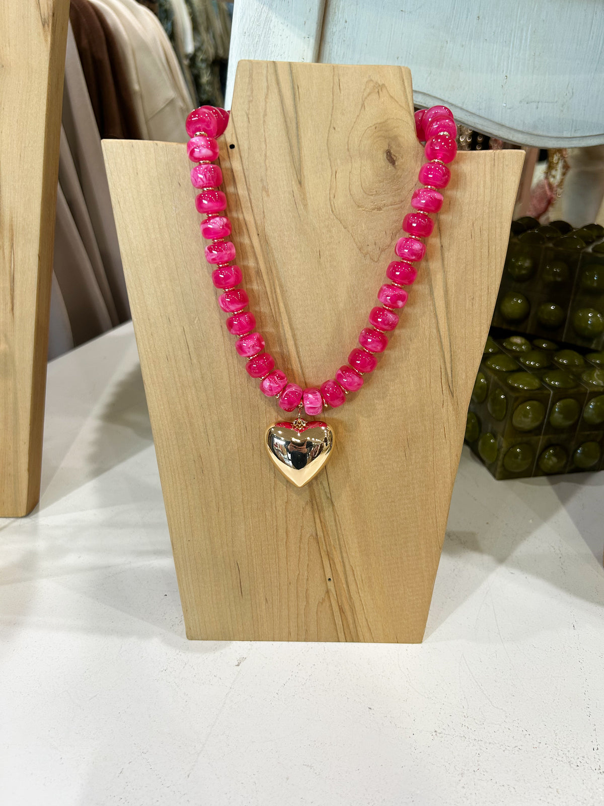 Hot Pink Chunky Heart Necklace