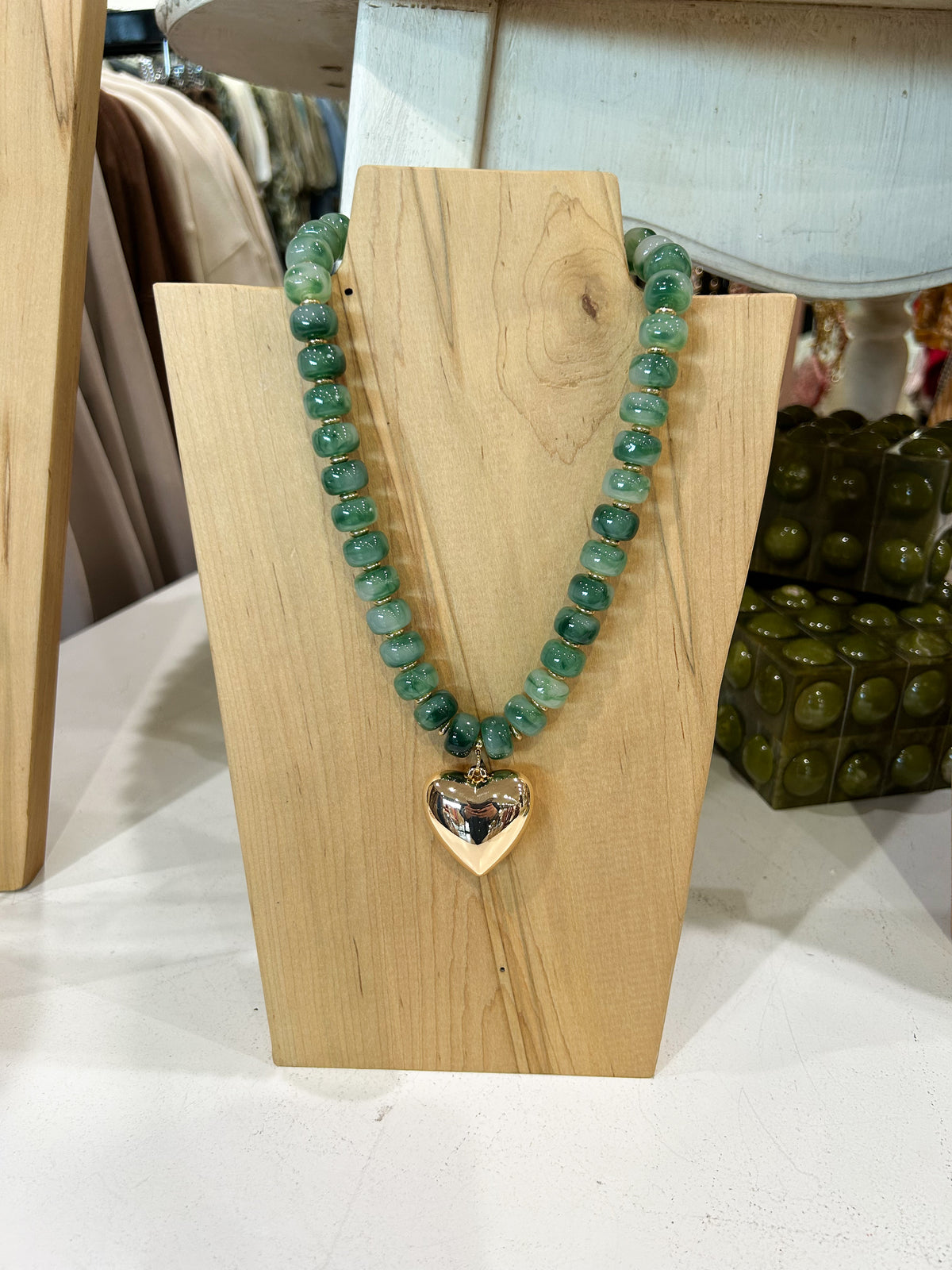 Green Chunky Heart Necklace