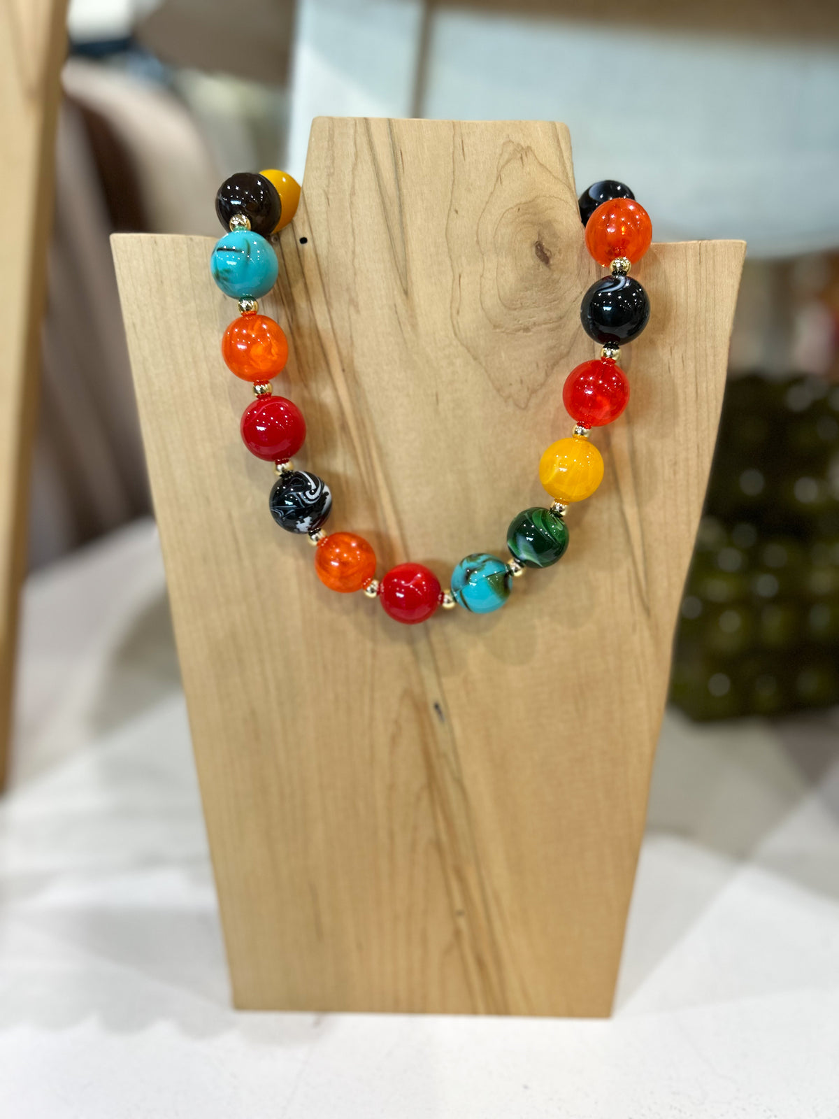 Multi Color & Gold Bead Chunky Necklace