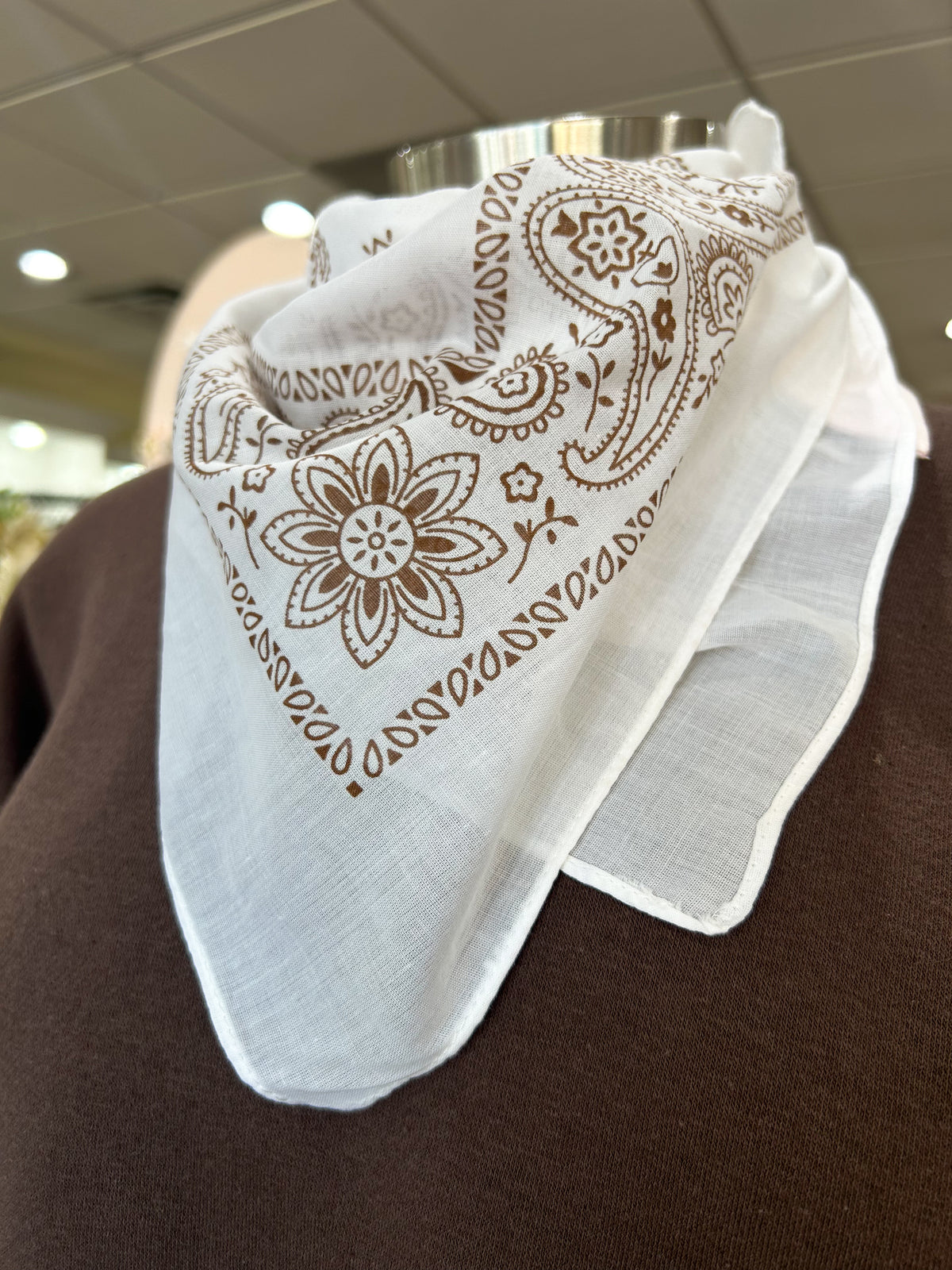White and Brown Paisley Bandana