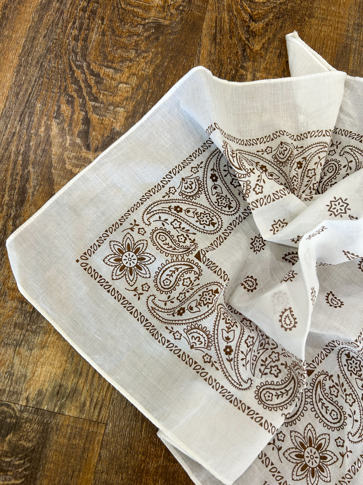 White and Brown Paisley Bandana
