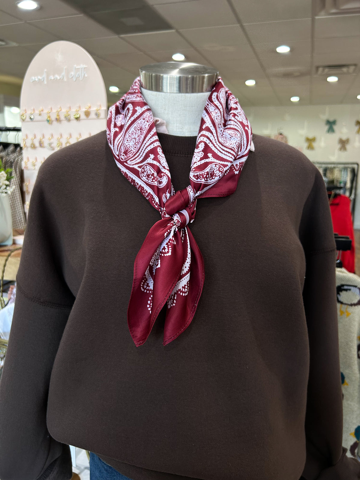 Dark Red Paisley Silk Bandana