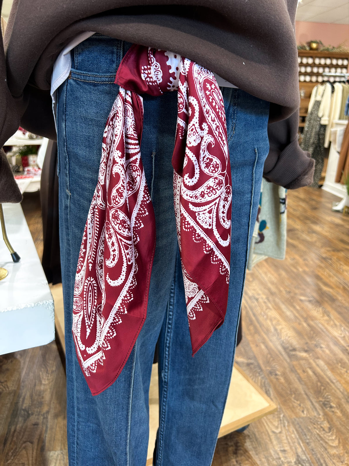 Dark Red Paisley Silk Bandana