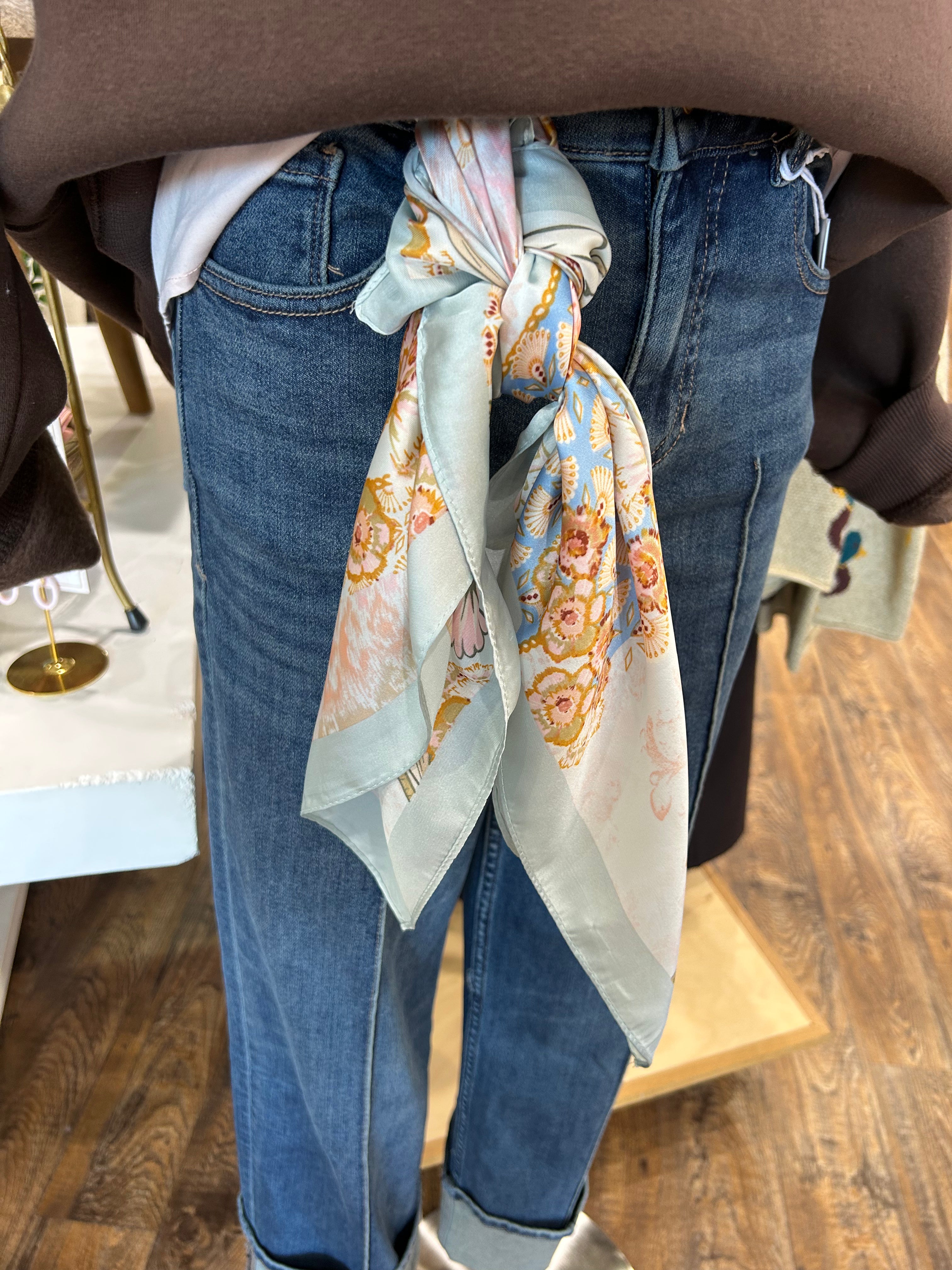 Baby Blue Floral Silk Bandana