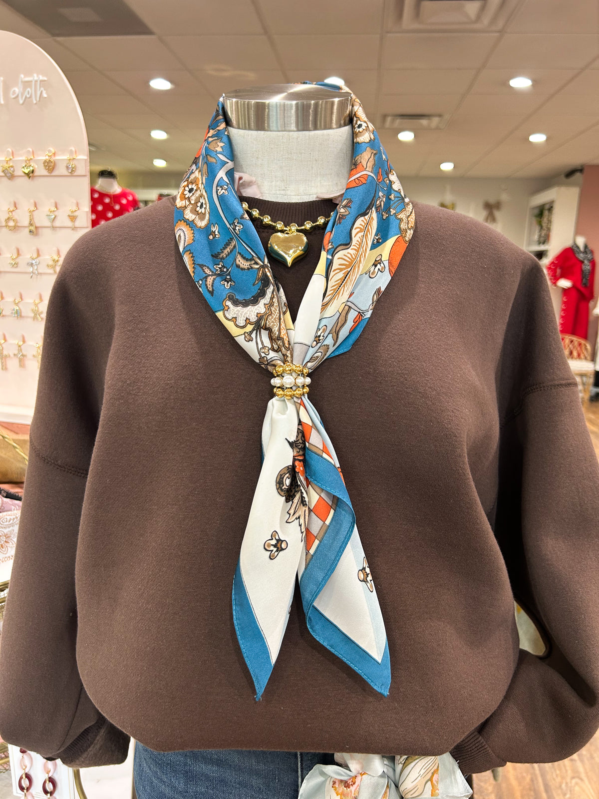 Blue Border Floral Scarf