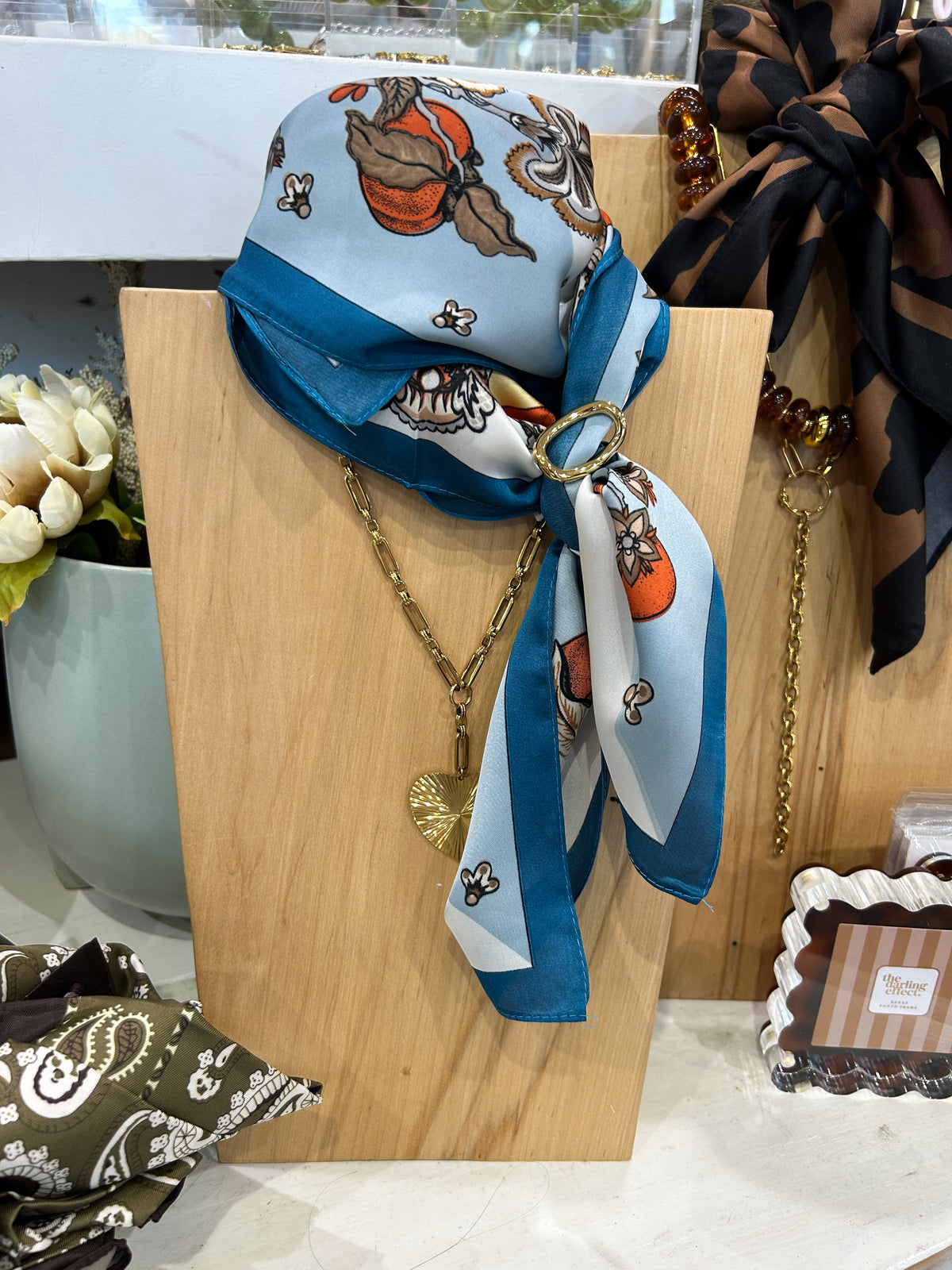 Blue Border Floral Scarf