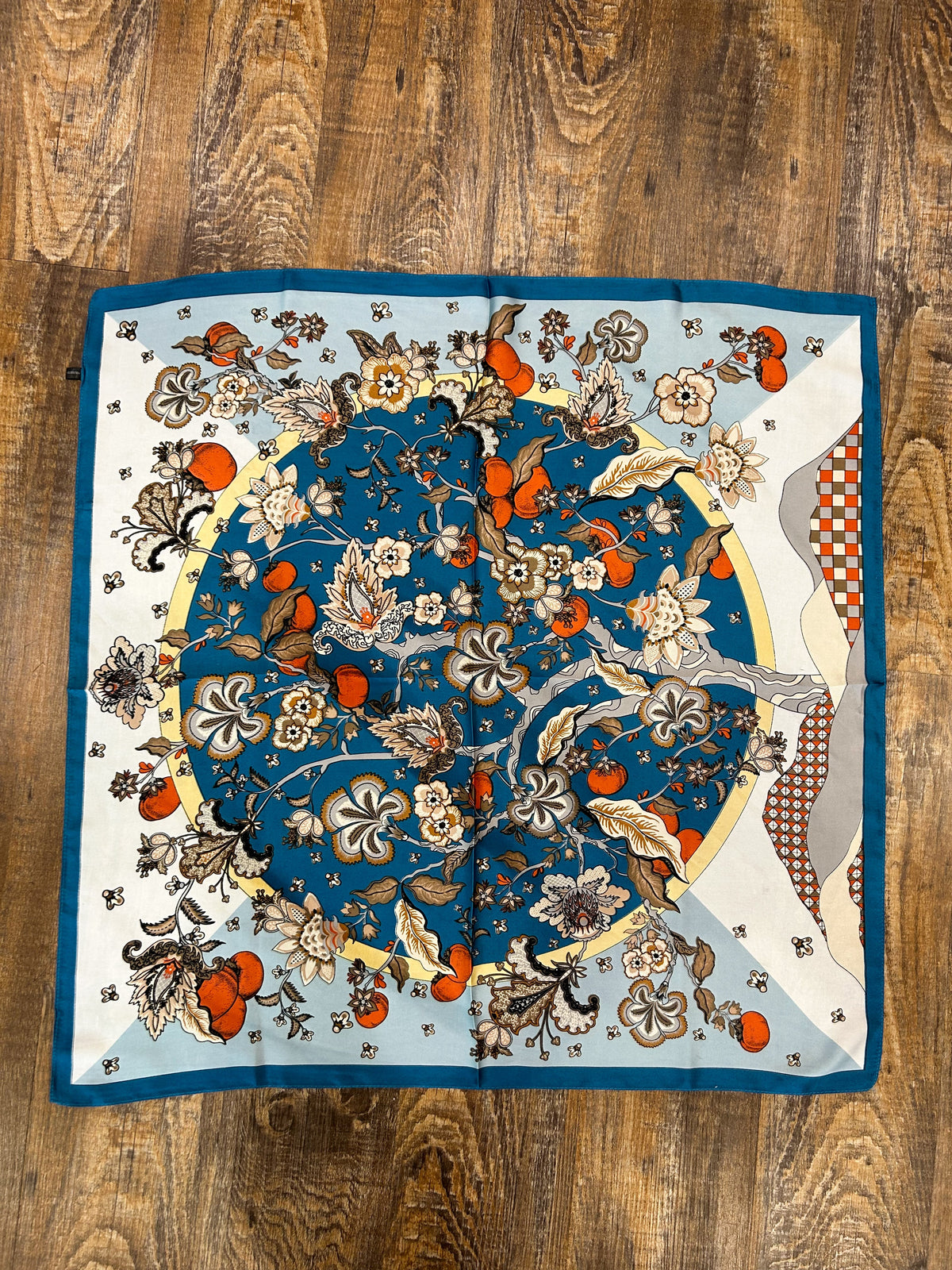 Blue Border Floral Scarf